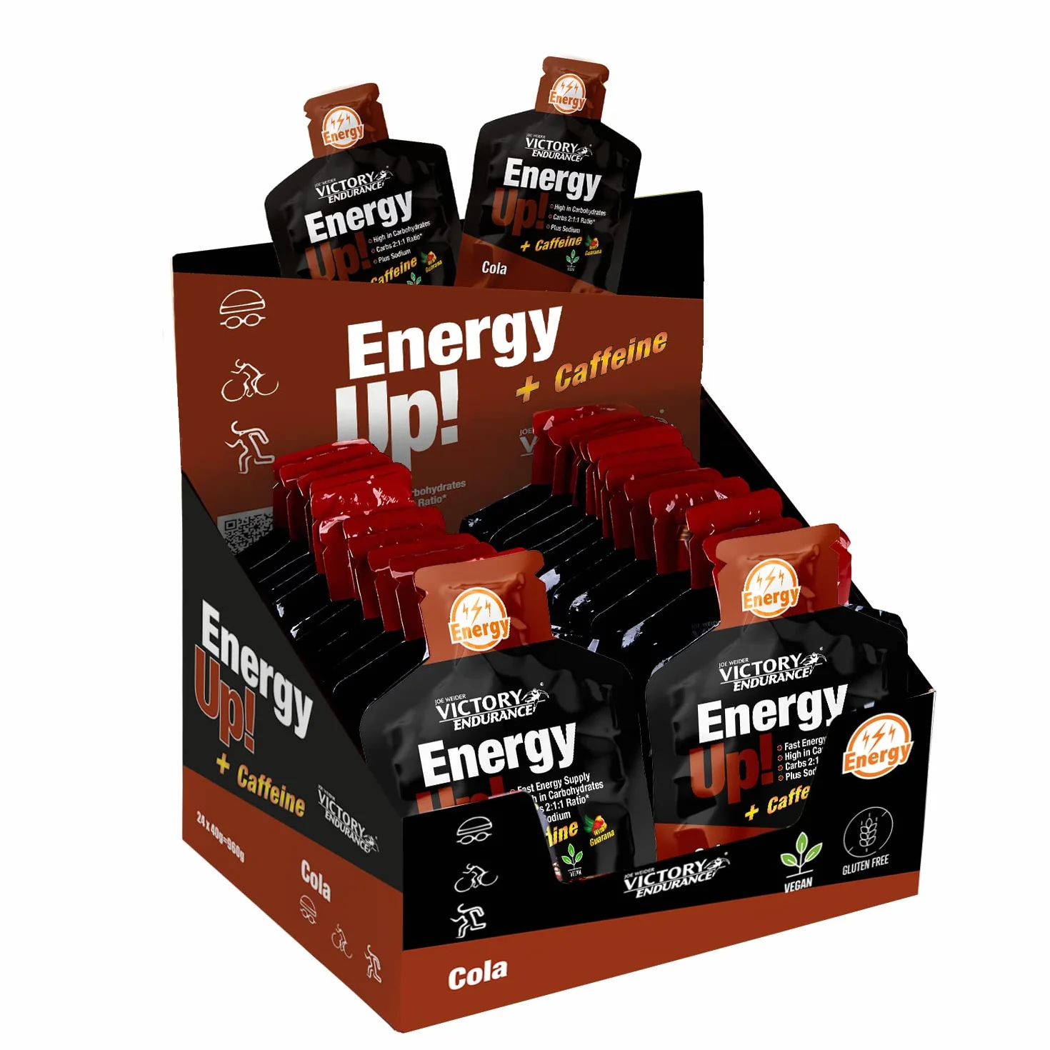 VICTORY ENDURANCE Energy Up Gel Cafeína Sabor Cola, con cafeína, con plus de sodio, 40 g (Paquete de 24)