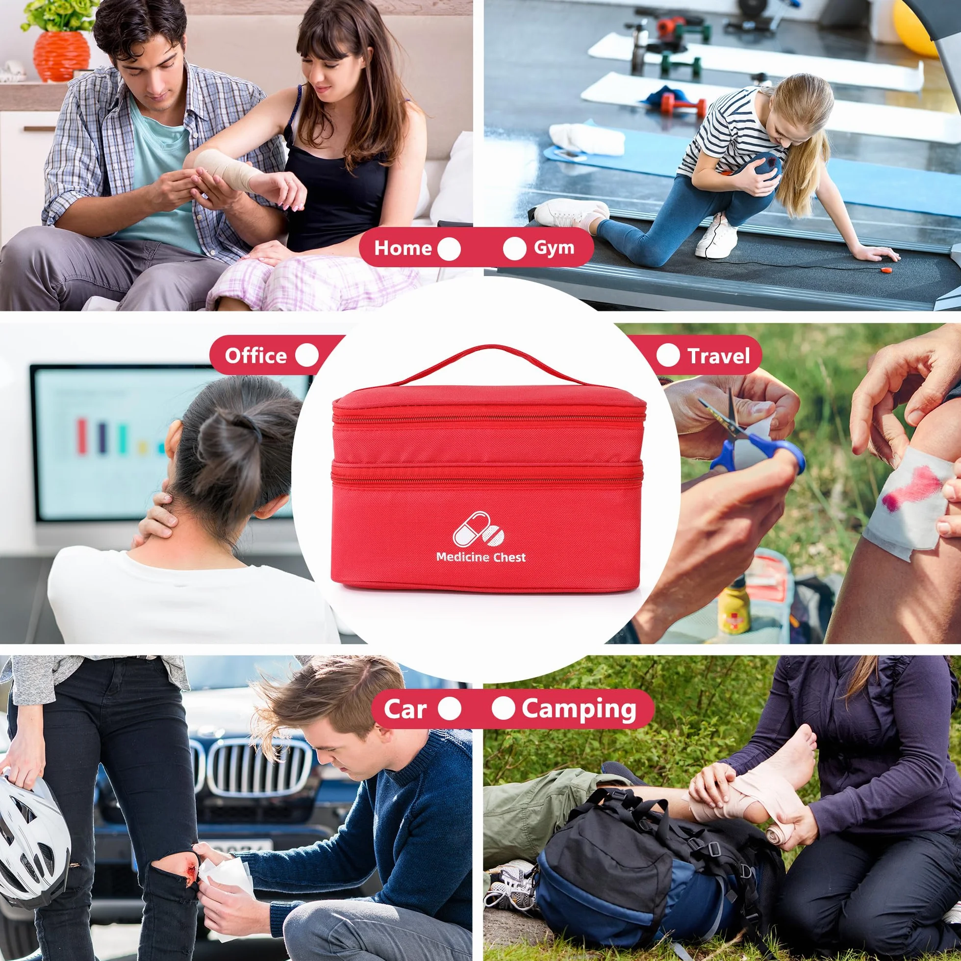 Romon Bolsa Primeros Auxilios Portátil Impermeable Gran Capacidad Botiquín Médico Vacío Rojo