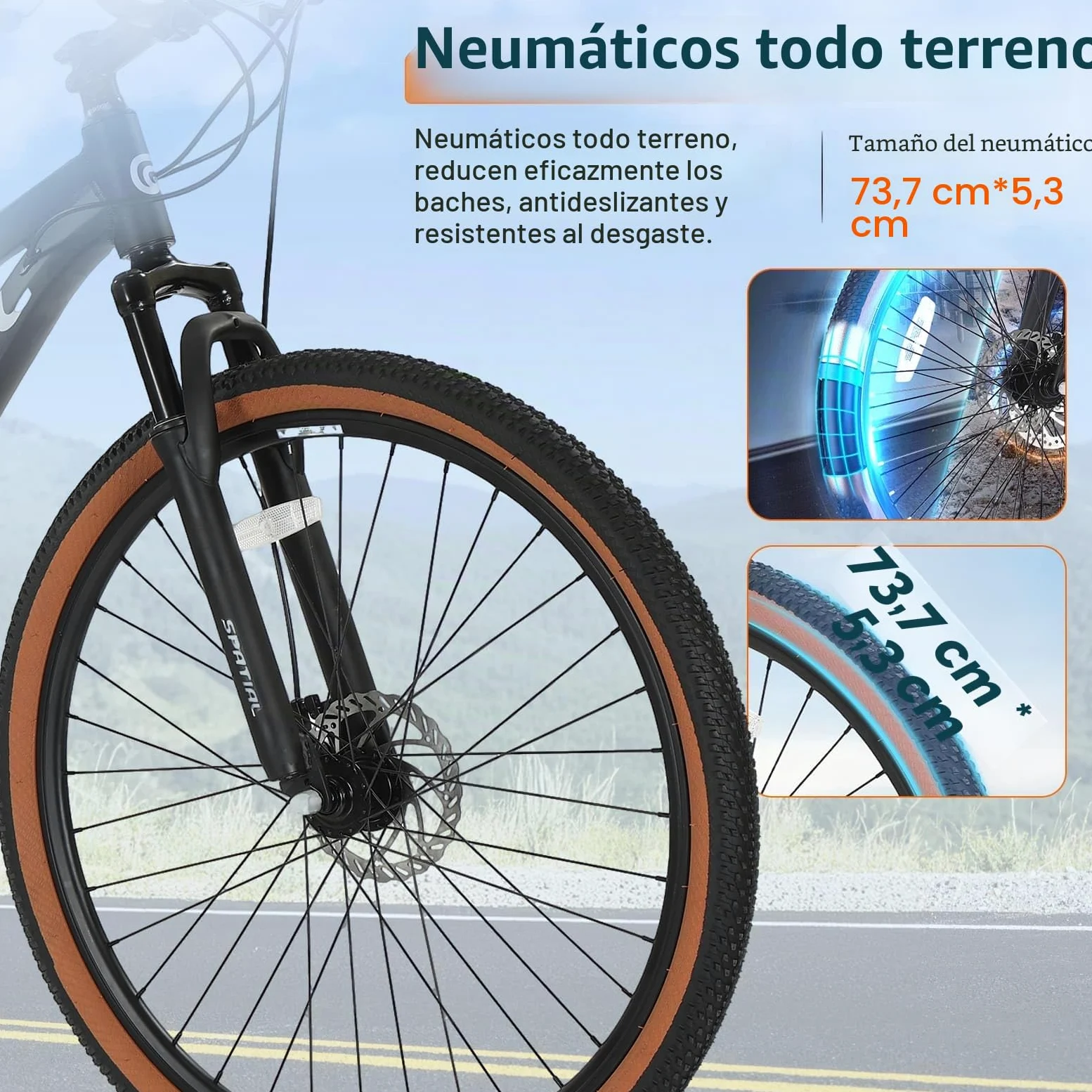 SPATIAL MTB Bicicleta de Montaña para Adultos y Jóvenes - 29/27,5/26/24 Pulgadas, 8/21 Velocidades, Frenos de Disco Mecánicos Dobles, Cuadro de Aluminio, Suspensión Delantera, Asiento Ajustable