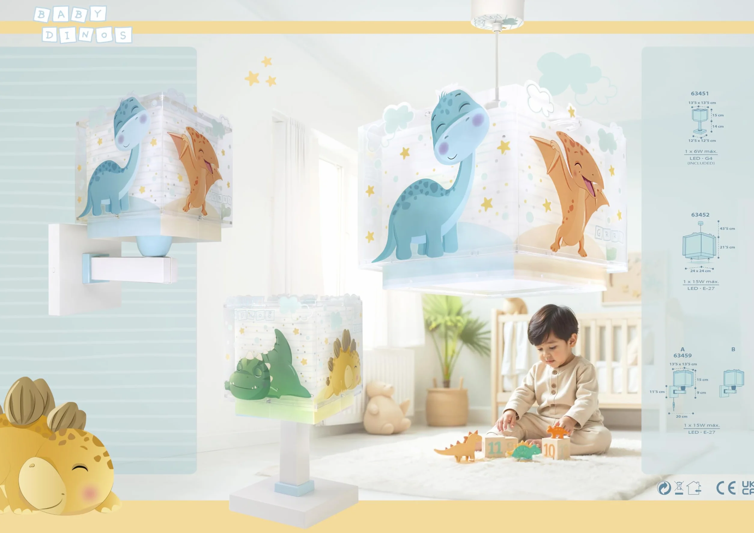 Dalber Lámpara De Techo Colgante Infantil Baby Dinos Dinosaurios