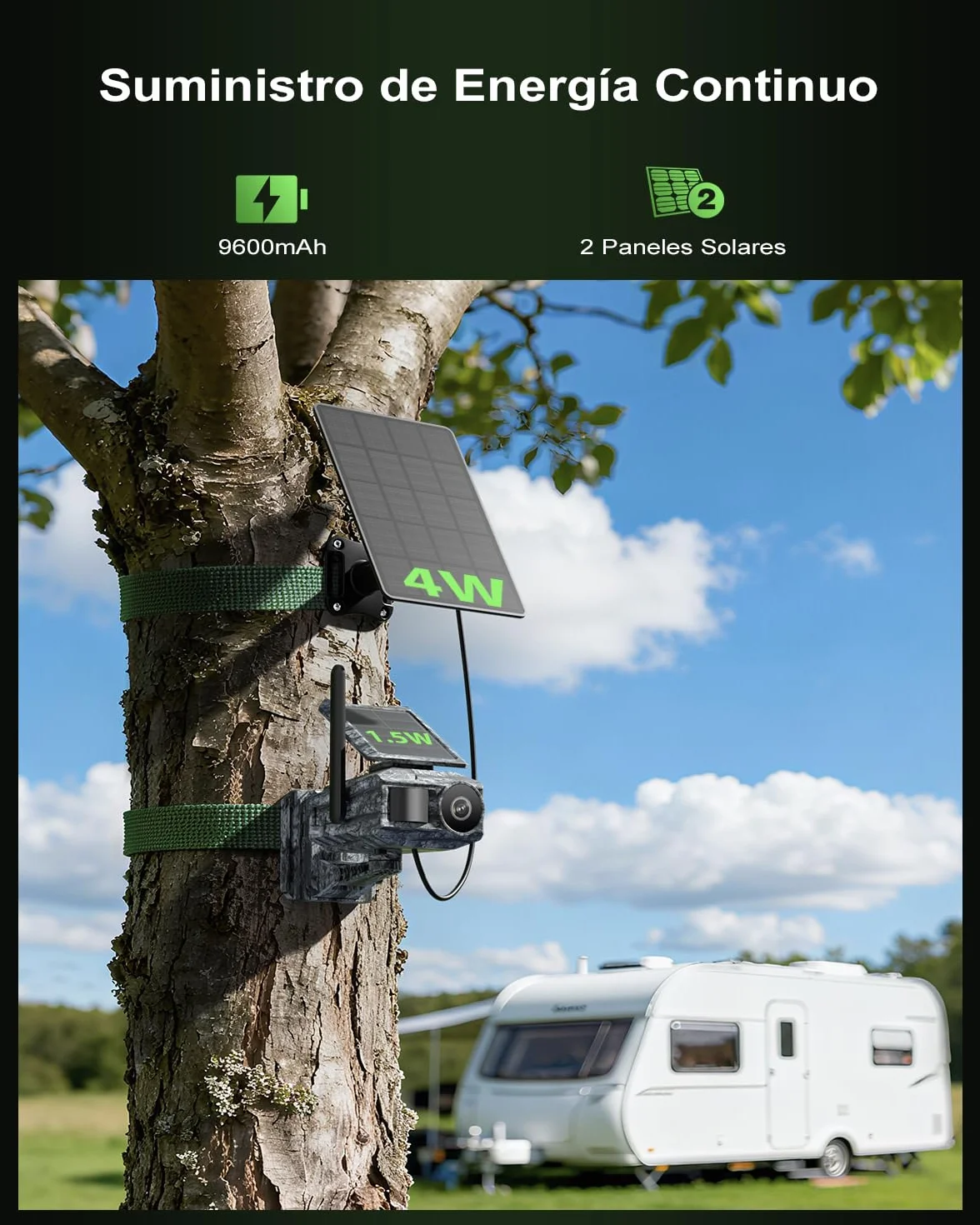 Xega Cámara Solar 4G con Tarjeta SIM 2 Paneles Solares, Fototrampeo Caza Exterior Inalámbrica, Detección de Movimiento, Visión Nocturna Sin Luz, Rotación 220°, Alertas En App (WiFi No Compatible)