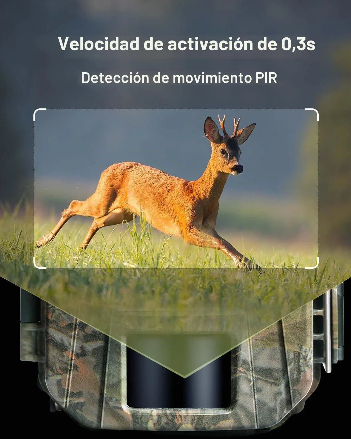 WOLFANG Cámara de Caza, Camara Fototrampeo 48MP 4K HD, Nocturna 940 NM LED IR Sin Brillo con 0,3s Activación, Cámara Caza Impermeable IP66 para Vida Silvestre y Monitoreo de Seguridad WT01