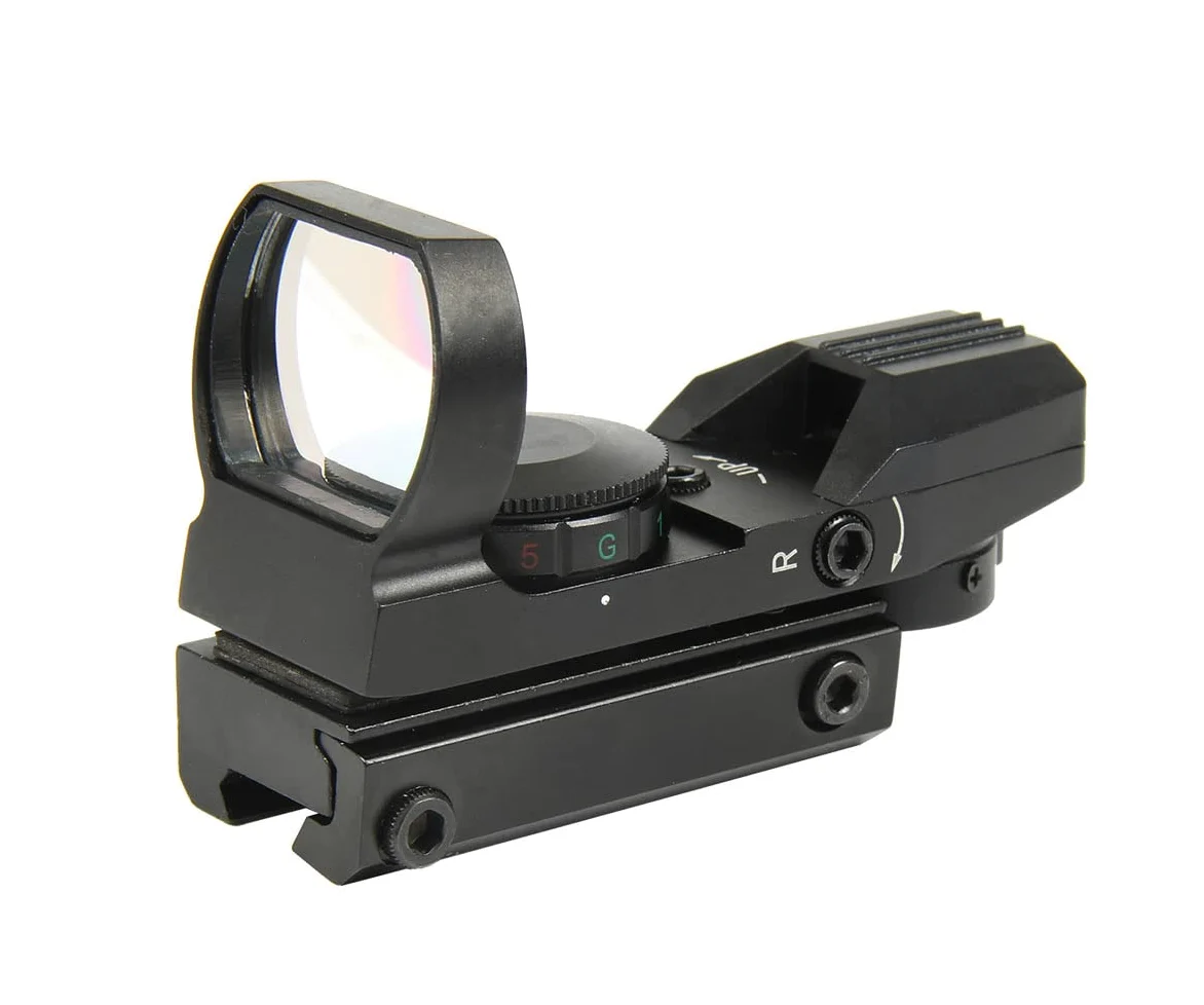 TACFUN Mira reflectante roja y verde con 4 retículas, soporte de cola de milano de 3/8 pulgadas para pistola de aire comprimido Airsoft y .22 RF