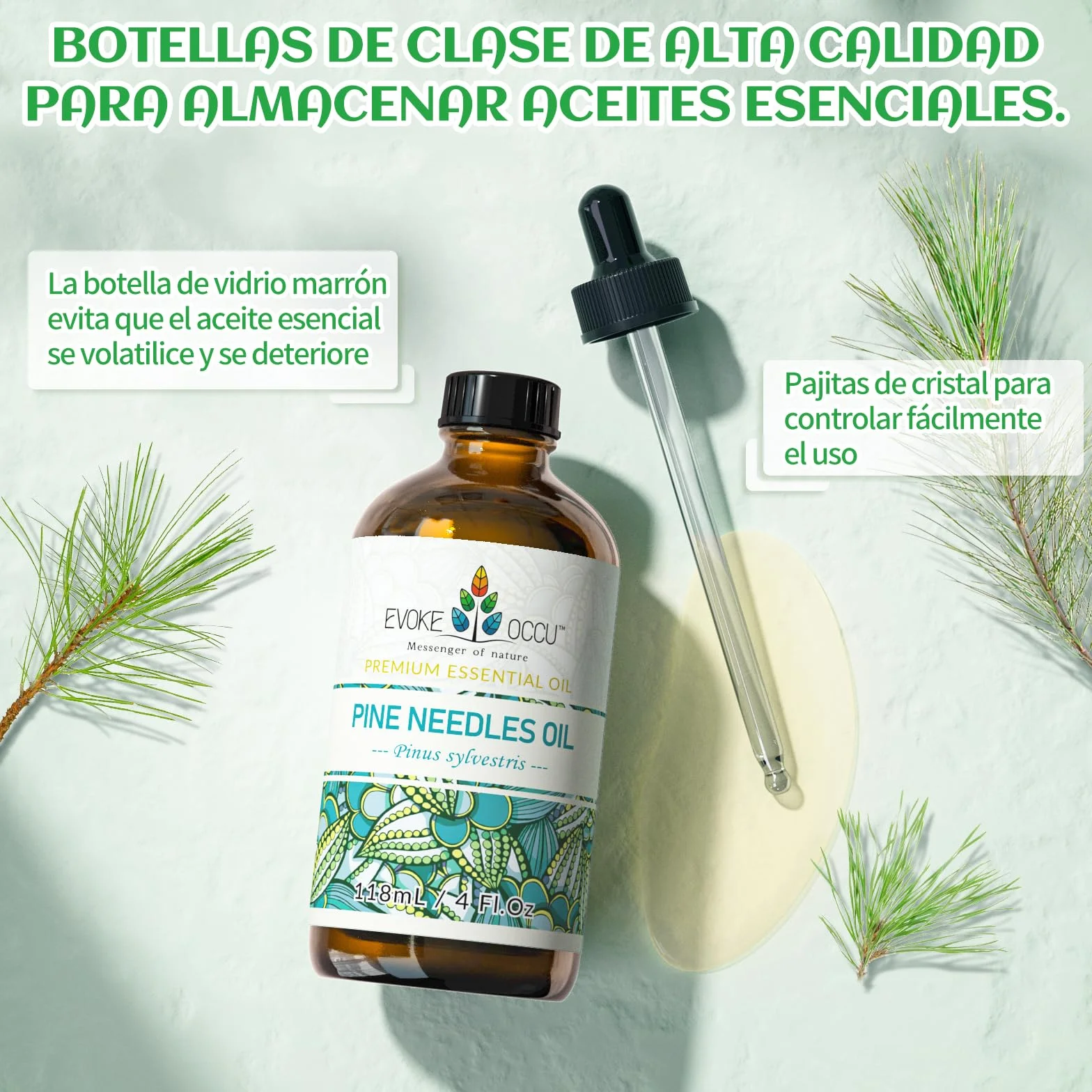 EVOKE OCCU Aceite Esencial de Aguja de Pino 4 Oz, Aceite Puro para Difusor Masaje y Fabricación de Jabón