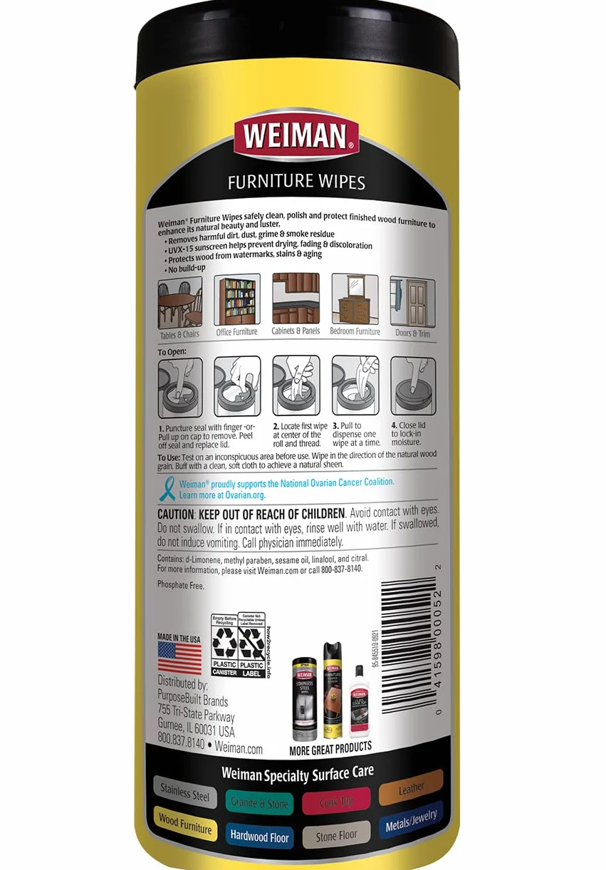 Weiman Furniture Wipes 30 Count UVX-15 Surface Safe