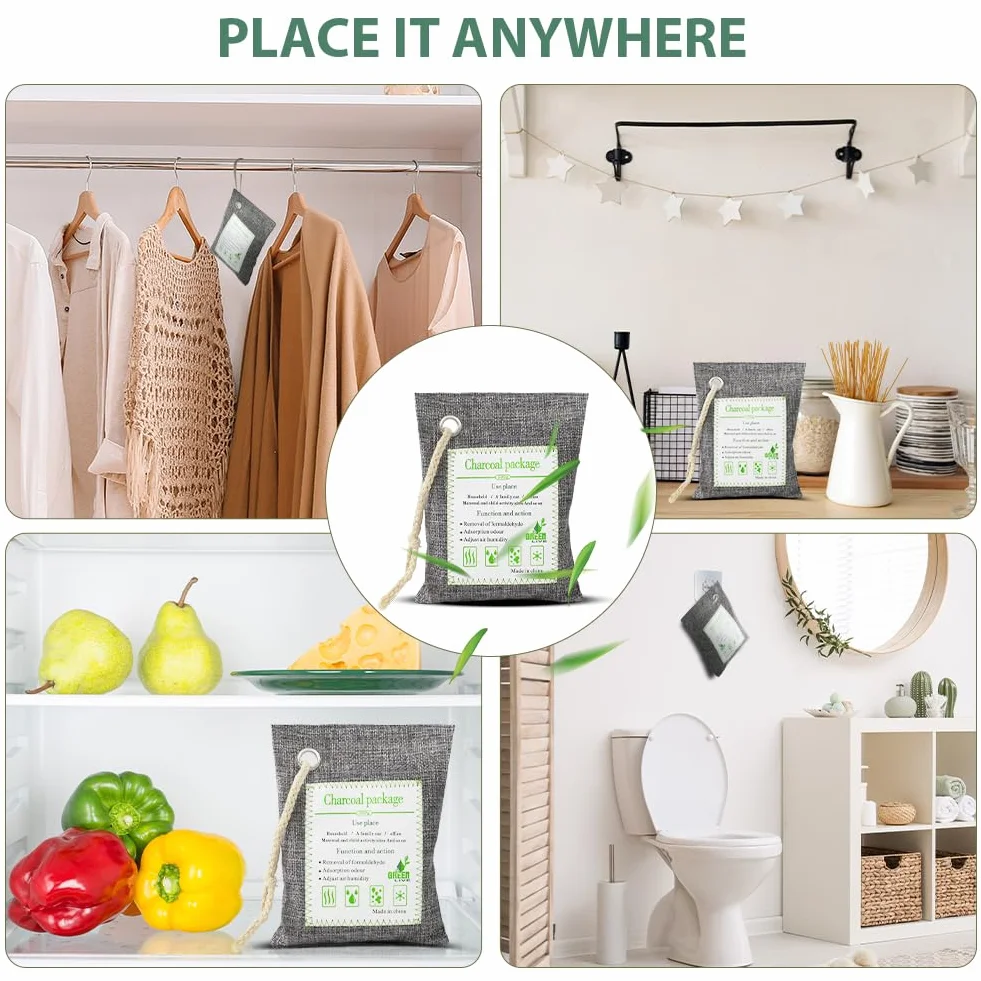 HOTUT Bolsas de Carbón Activado de Bambú 4x200g Purificadoras de Aire Desodorizantes para Coche Baño Armario