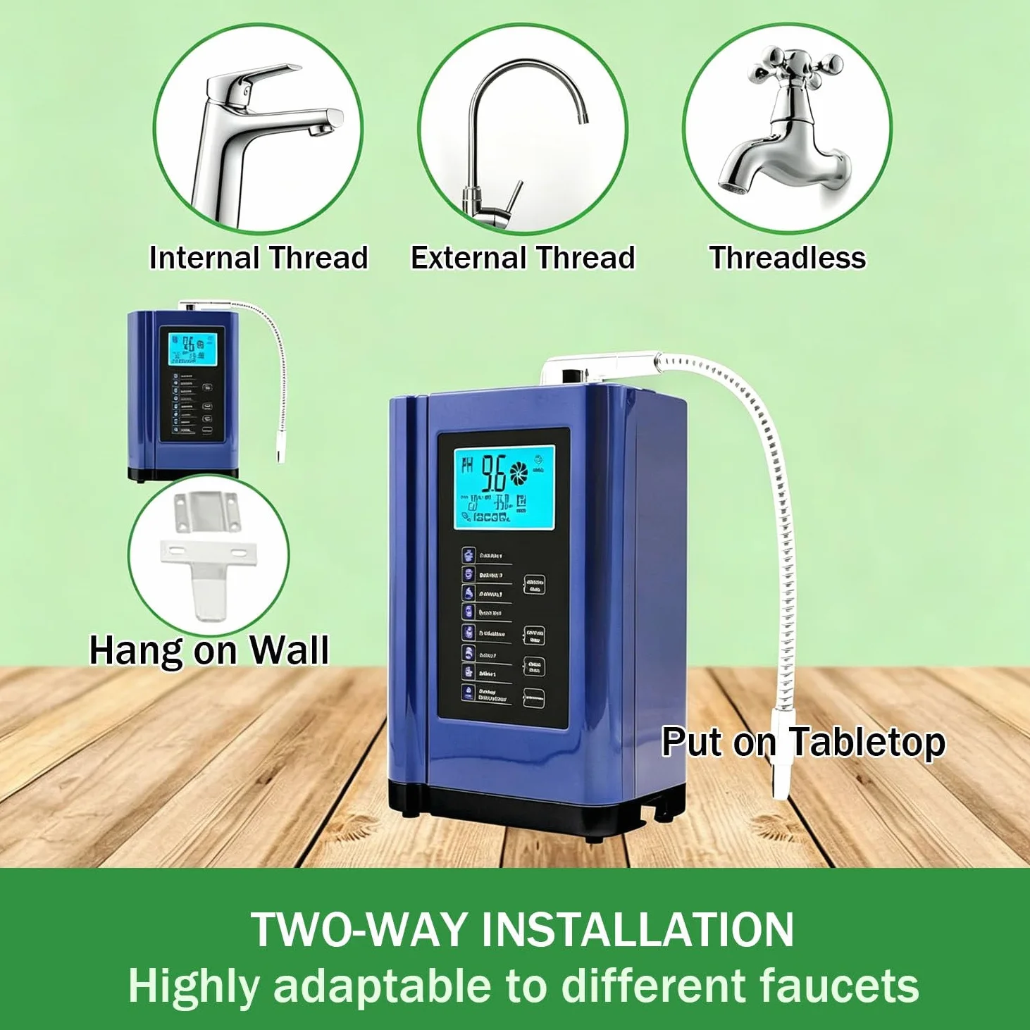 Máquina ionizadora de Agua alcalina, con Filtro Incorporado, Capacidad de 8000 L por Filtro, Produce Agua con pH de 3.5 a 10.5, hasta -500 mV ORP, 7 configuraciones de Agua White