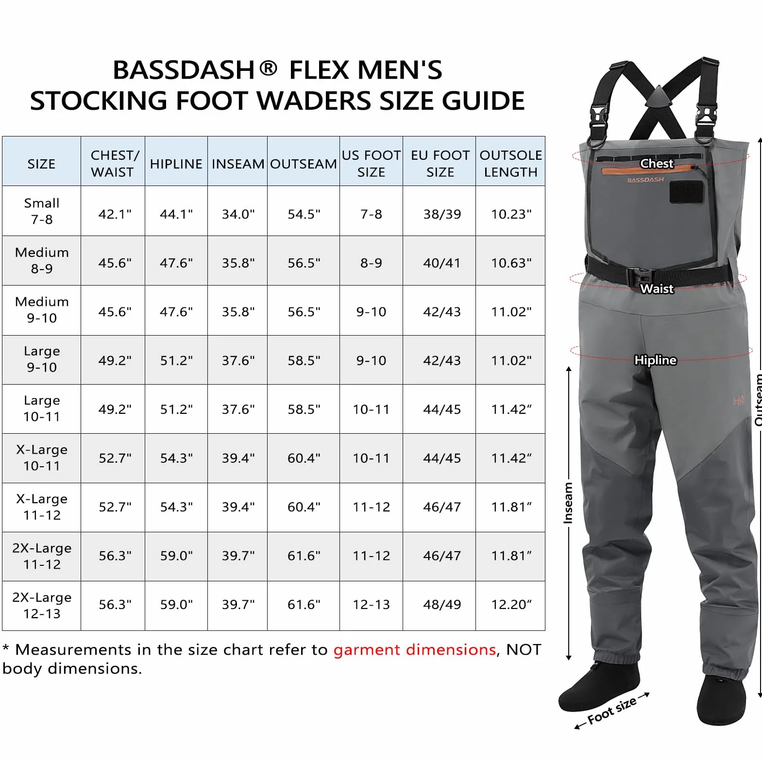 Bassdash Flex Hombre de Nylon Transpirable Vadeadores de Pecho Impermeable de Pesca con Mosca Calcetín de Pie para la Caza de Peso Ligero