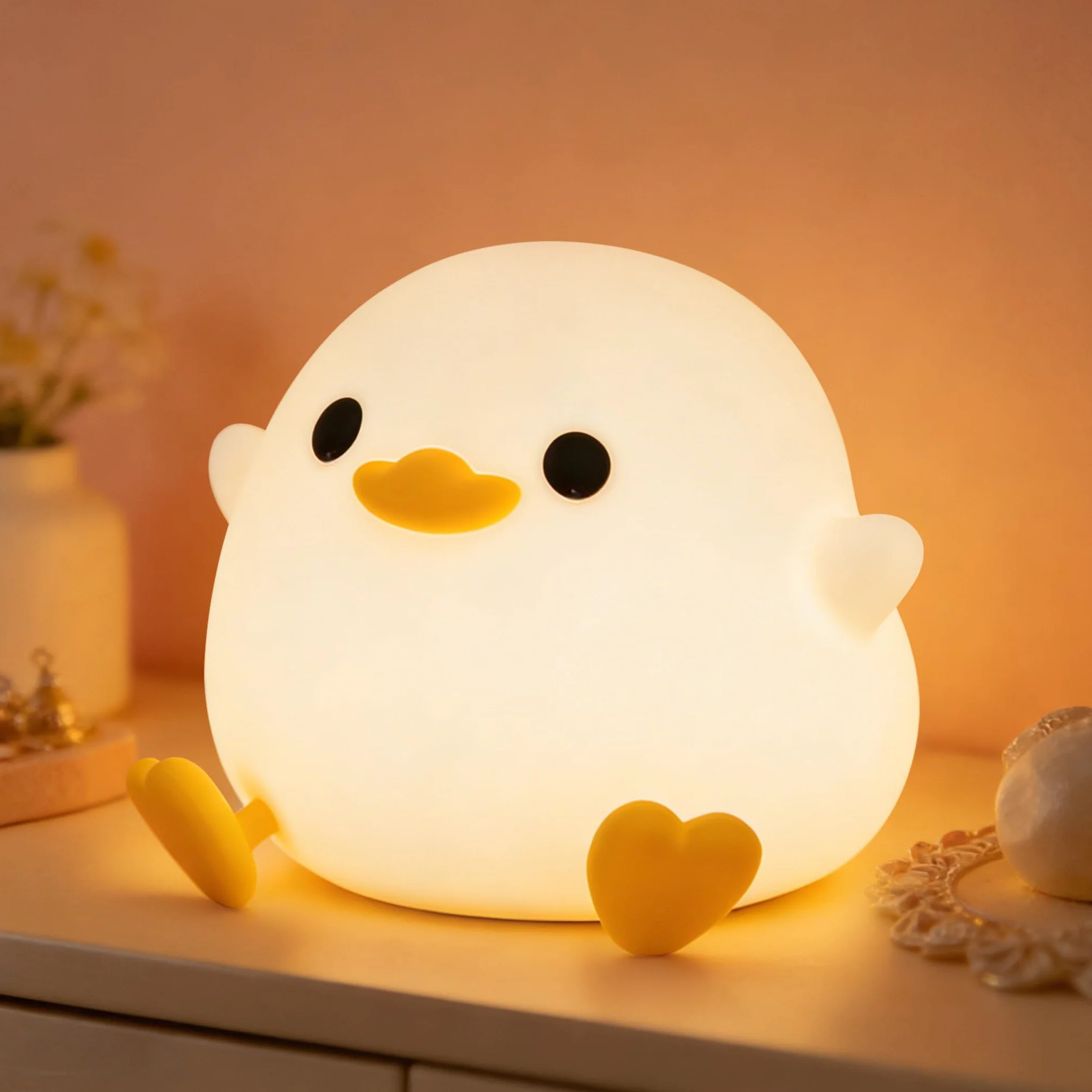 FAMIDUO Luz Nocturna Infantil DoDo Pato Lámpara Bebe Noche Silicona USB Recargable LED Táctil Brillo Ajustable Temporizador