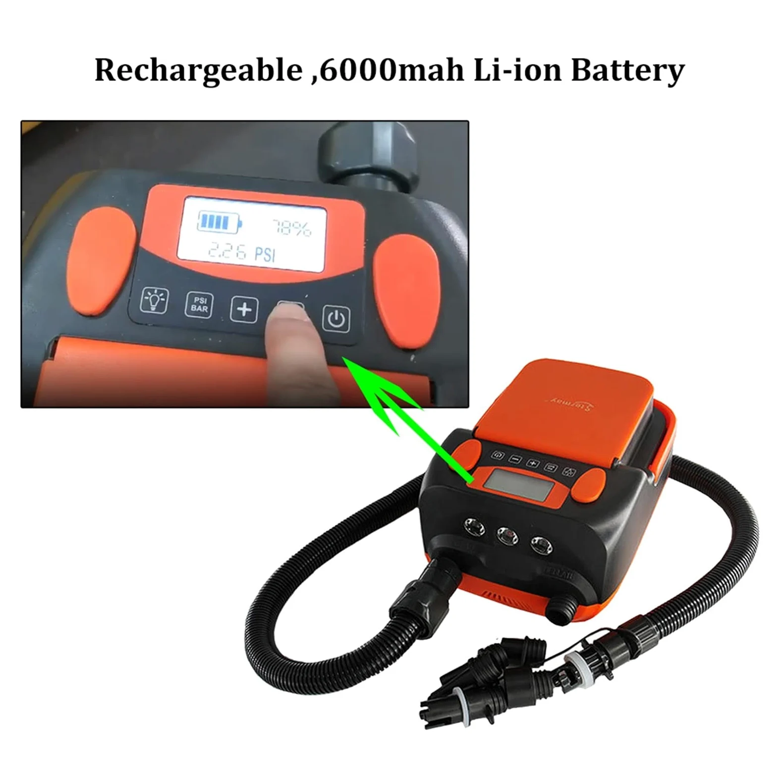 Bomba de Aire eléctrica HT-790, Recargable, 6000 mAh, desinflable, para Sup, DC12 V, 110 W, para Tabla de Remo, Bote Inflable, Kayak, para Bote Inflable y Tabla de Remo