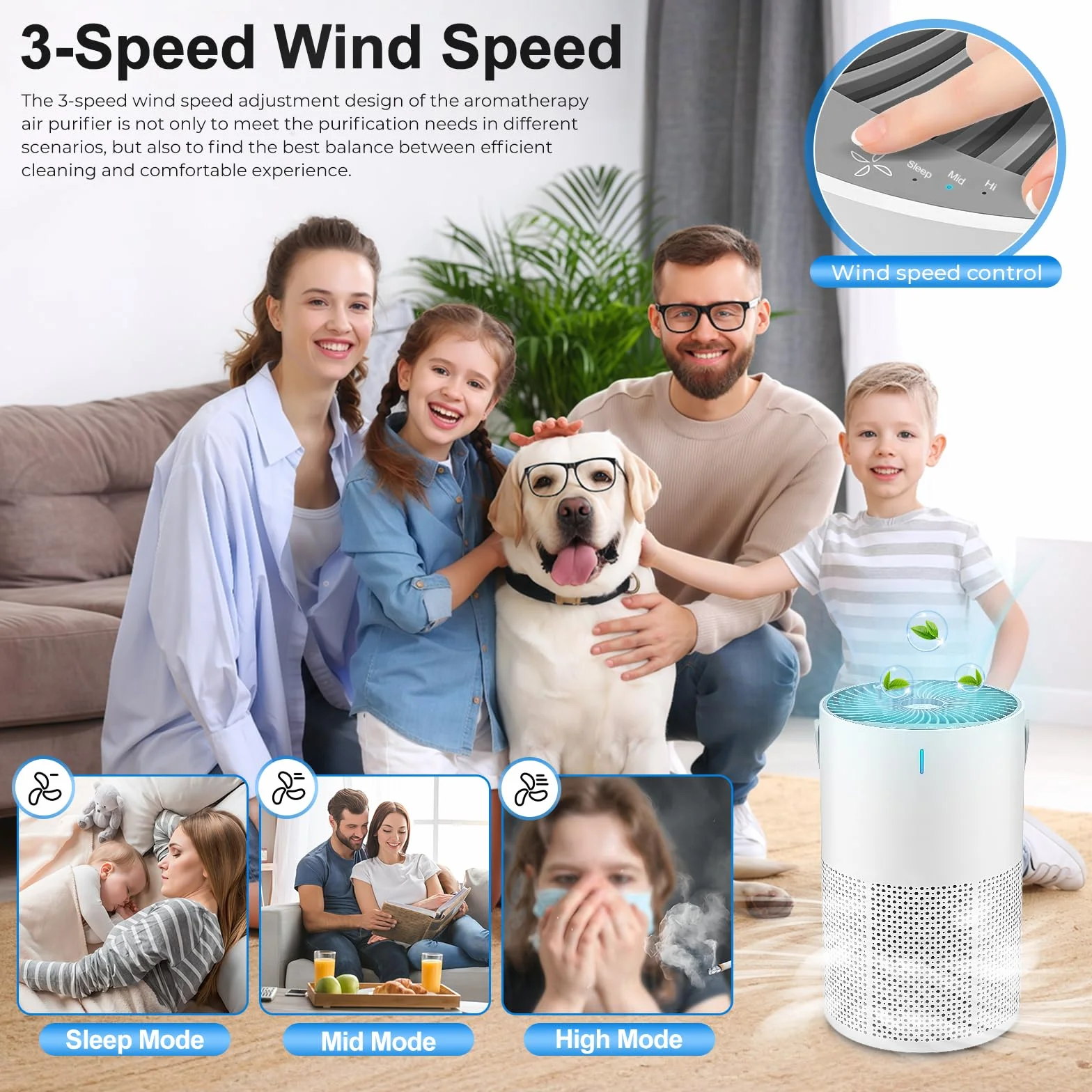 Purificador de Aire con Filtro HEPA, Sensor Inteligente, Aromaterapia