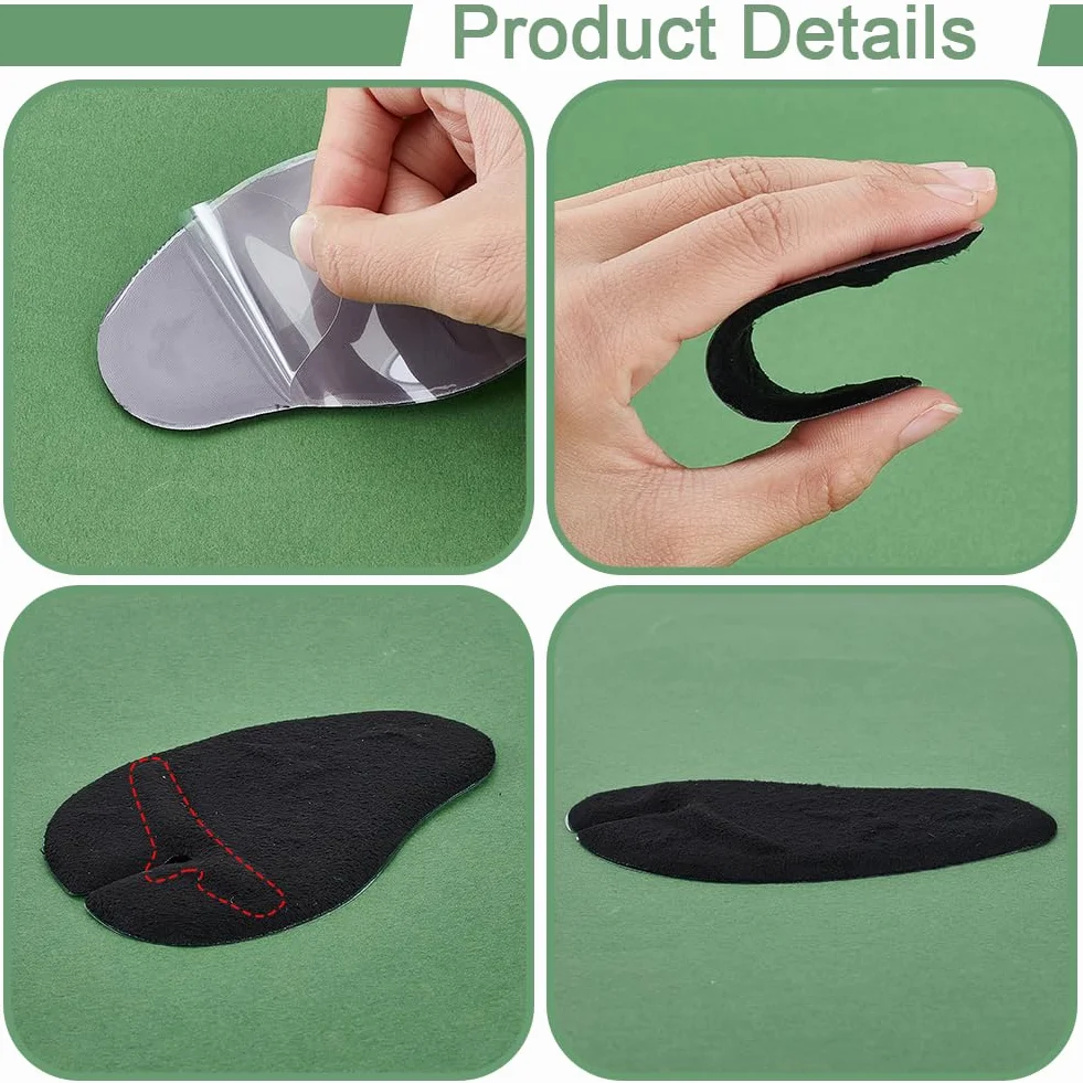 AHANDMAKER 6 Pares Protectores Dedos Piel Sintética Sandalias 2.75x3.94 Pulgadas Cojín Antideslizante Playa Accesorios Agarre Pies Negro