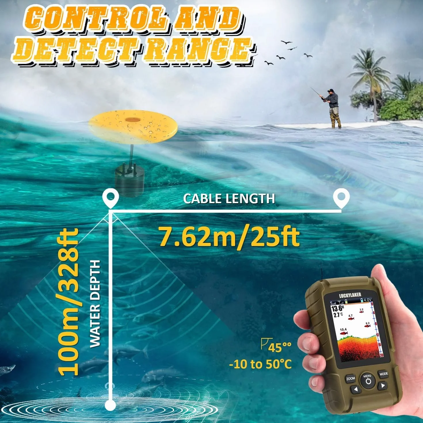 LUCKY Portátil Buscador de Pesca Sonar Impermeable LCD Pantalla Sonda de Pesca Kayak