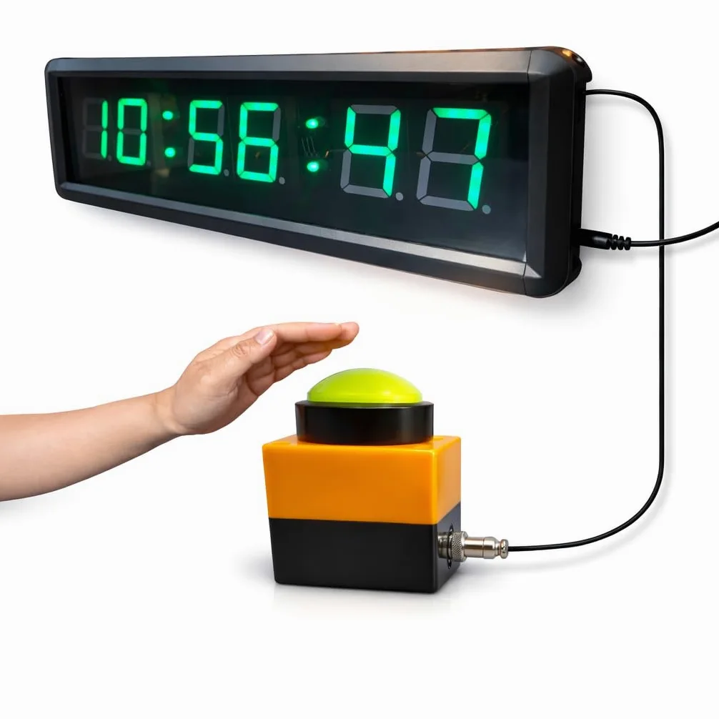Reloj temporizador de cuenta regresiva, cronómetro grande con botón de toque, compatible con función de cuenta atrás y tiempo real, ideal para juegos y deportes de interior, montaje en