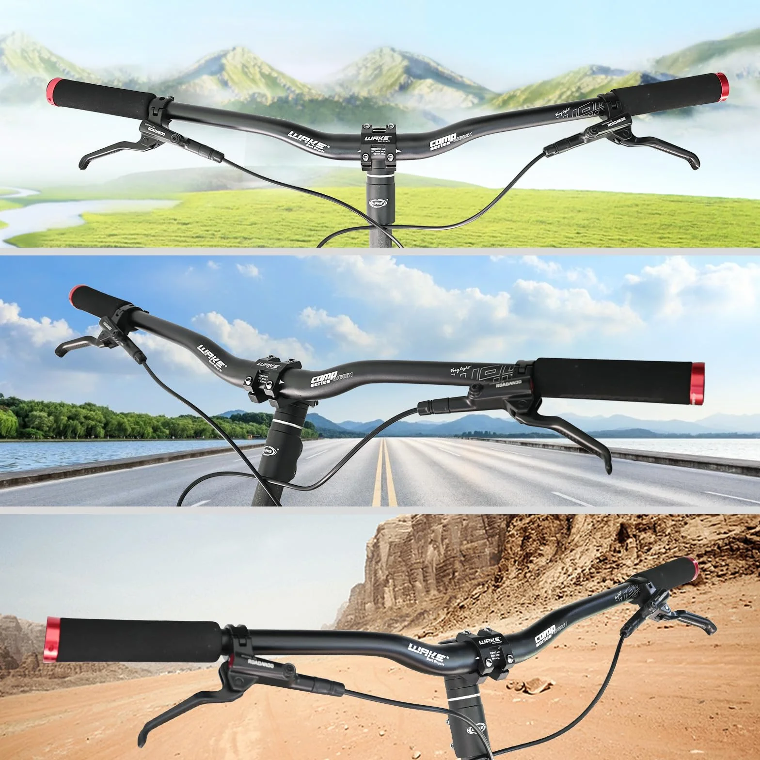 WAKE Manillares para bicicletas, Mountain Bike Manillar Ancho MTB Barras Elevadoras Mangos de Bicicleta de aleación de Aluminio extralargos Extra Largos para bajadas Off-Road 31.8 * 780MM Negro