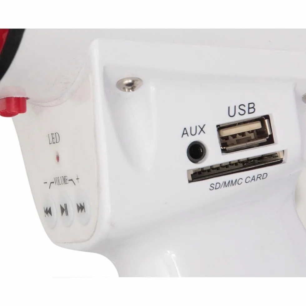 Megáfono recargable 35W con micrófono extraíble USB SD AUX MP3 Blanco Rojo