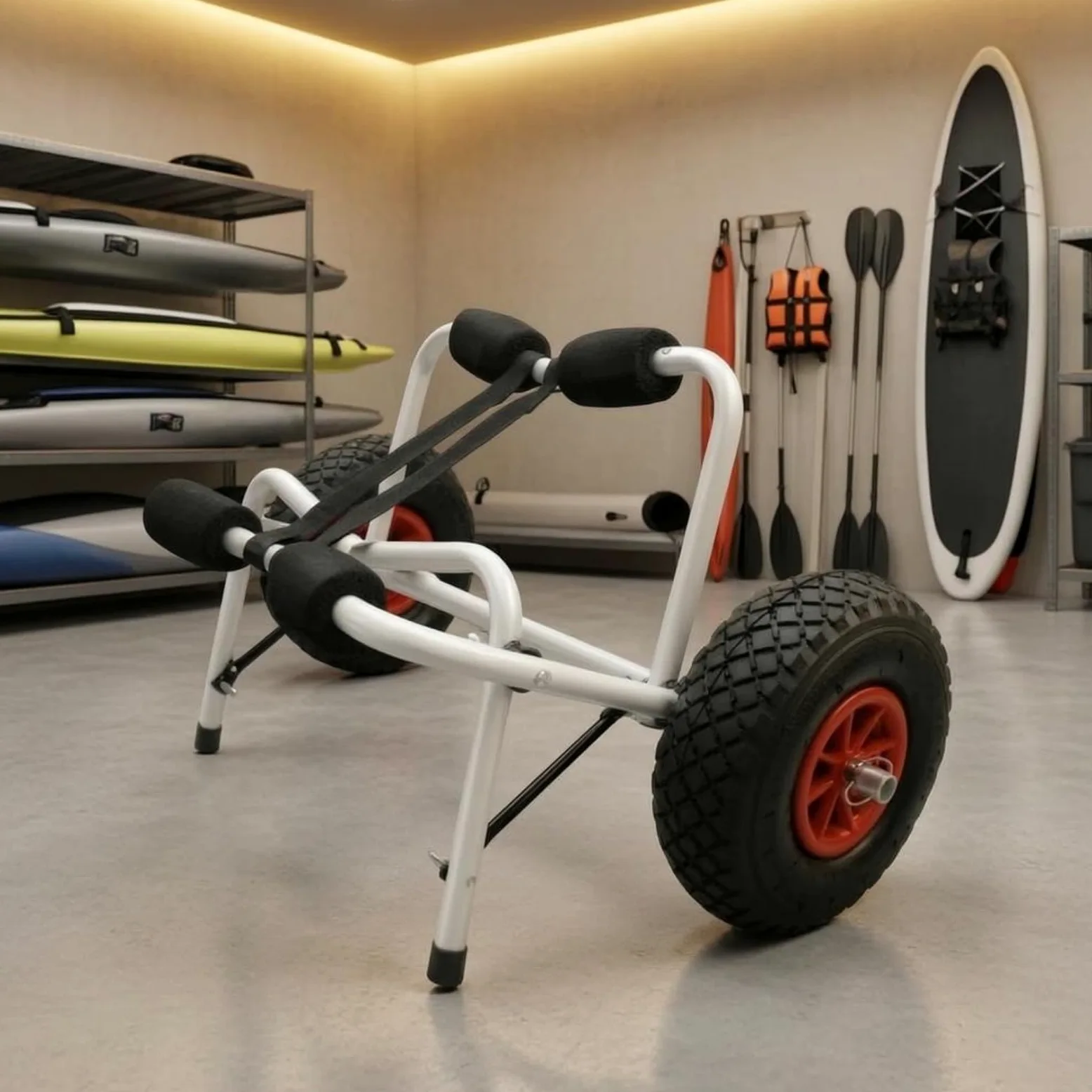 Carrito de Kayak Plegable Carro Remolque Soporte Transporte Carga Marco de Aluminio con Neumáticos Inflables y Acolchado de Espuma Adecuado para Embarcadero Lago Excursiones