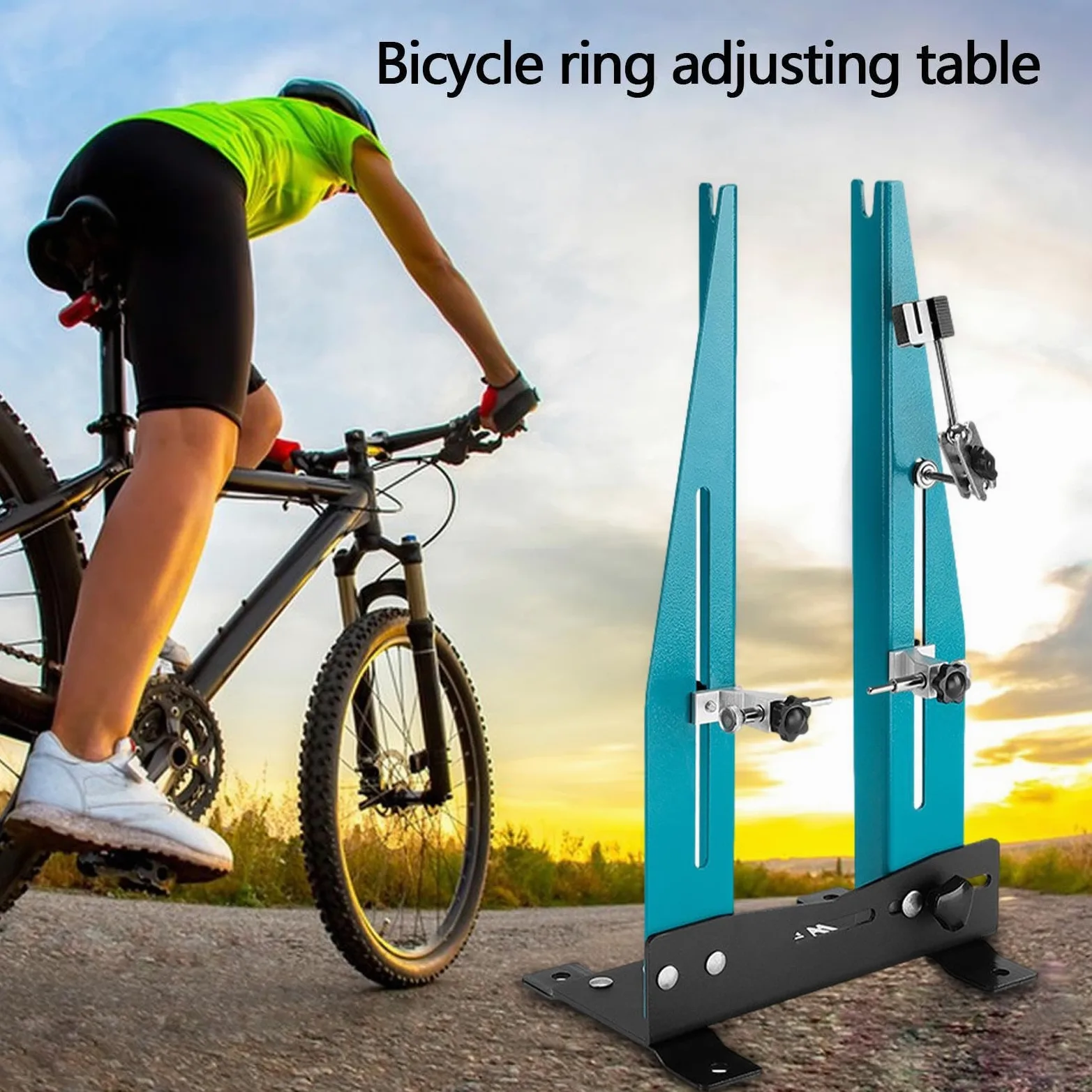 Soporte para rueda de bicicleta, mesa circular, herramienta de corrección de juego de ruedas, estación de reparación de alineación de ruedas ajustable con llaves de radio, base estable para