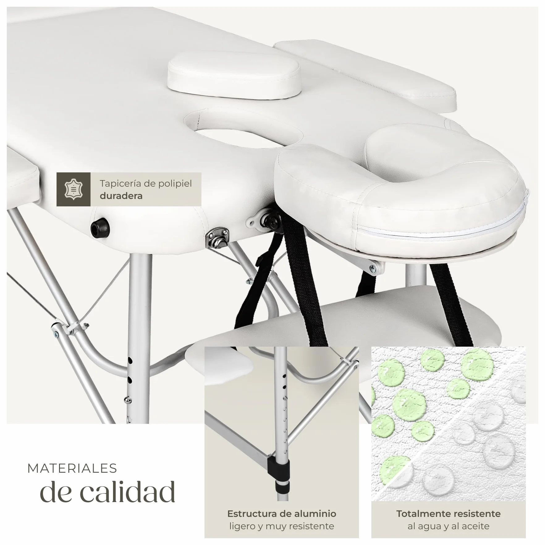 Tectake Camilla de Masaje Plegable de Aluminio, Altura Ajustable, 3 Zonas, con Bolsa de Transporte - Blanco