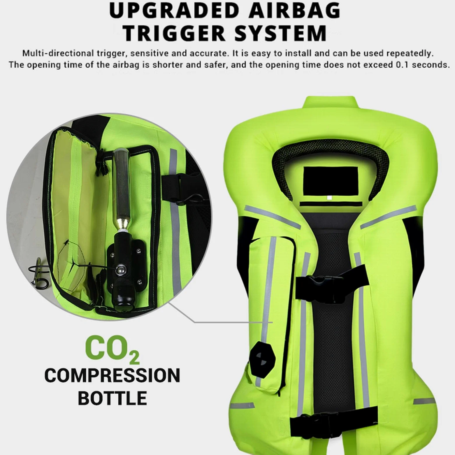 Chaleco de bolsa de aire para motocicleta, chaleco protector ligero con tira reflectante, chaqueta de equitación inflable profesional