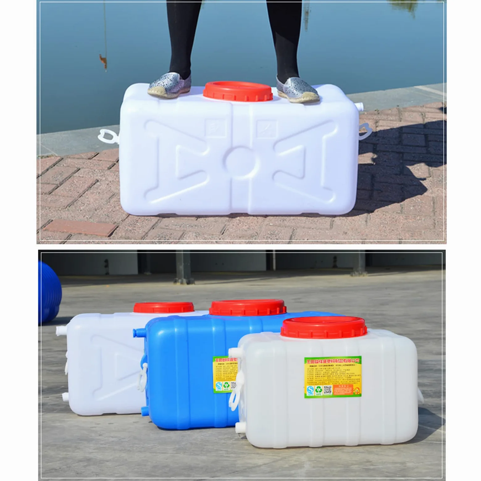 Bidon agua 200 Litros Blanco Depósito De Agua Con Grifo，Recipiente De Almacenamiento De Agua Horizontal De Plástico Grueso，Cubo De Almacenamiento，Ideal Para Campamento Senderismo Pícnic Coches De Viaj