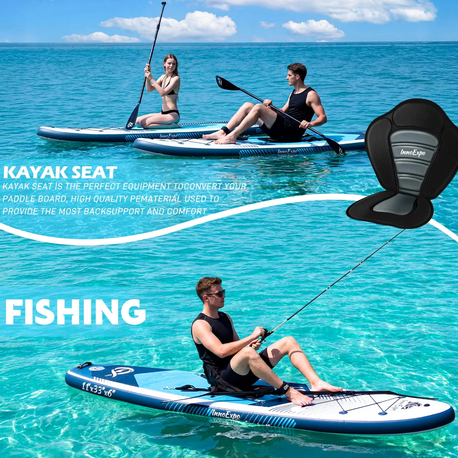 InnoExpo Tablas de remo inflables con accesorios de primera calidad, diseño de tabla de remo SUP ancha y estable, cubierta antideslizante y cómoda para jóvenes y adultos