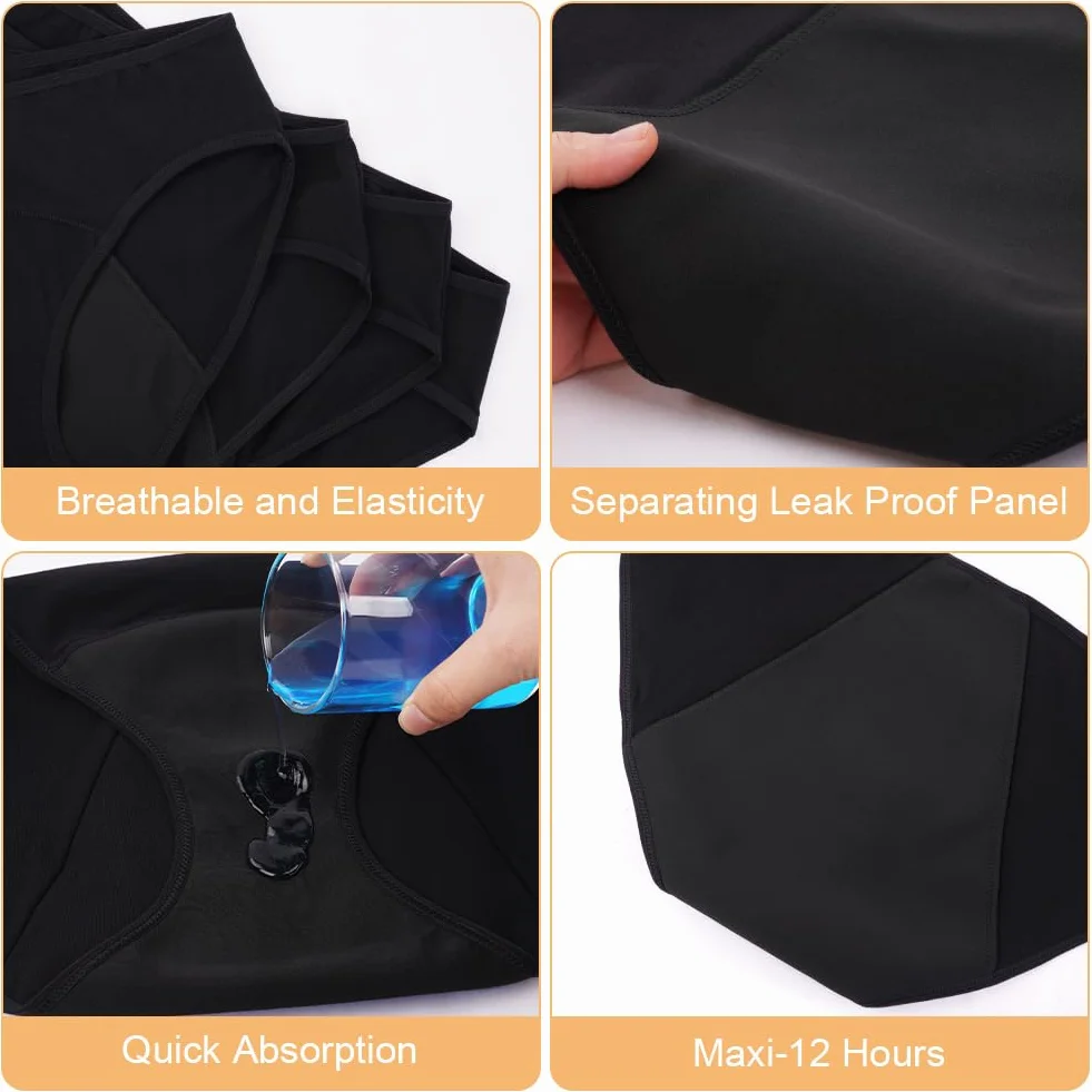 Flintronic Bragas Menstruales Absorbentes Flujo Abundante Mujer Algodón Lavables 4PCS