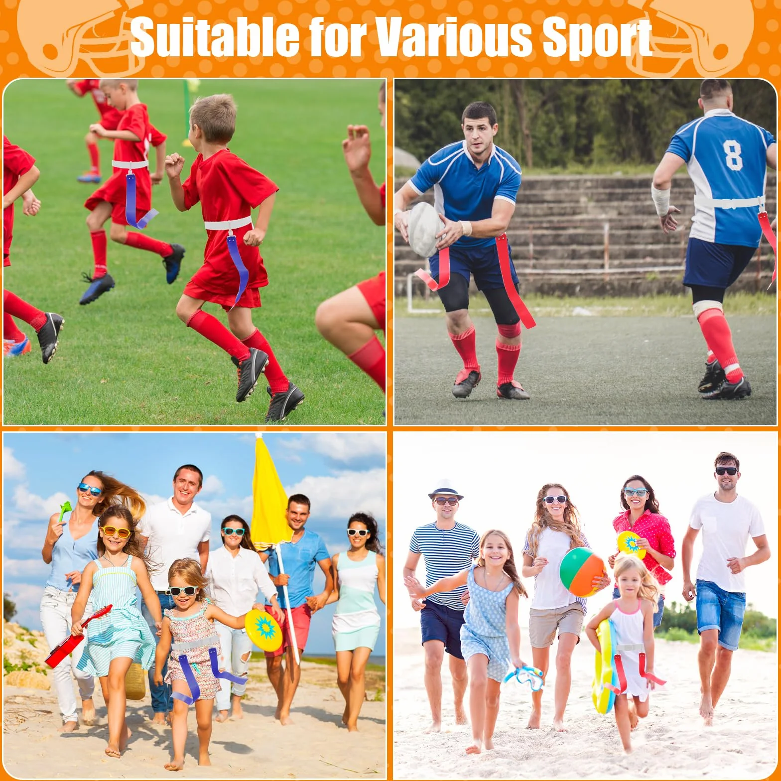 Anglekai - Juego de 4 cinturones de fútbol con banderas, cinturones de fútbol y banderas con 4 banderas rojas, 4 banderas azules, 4 cinturones de fútbol, conos de disco 4P, bolsa de almacenamiento