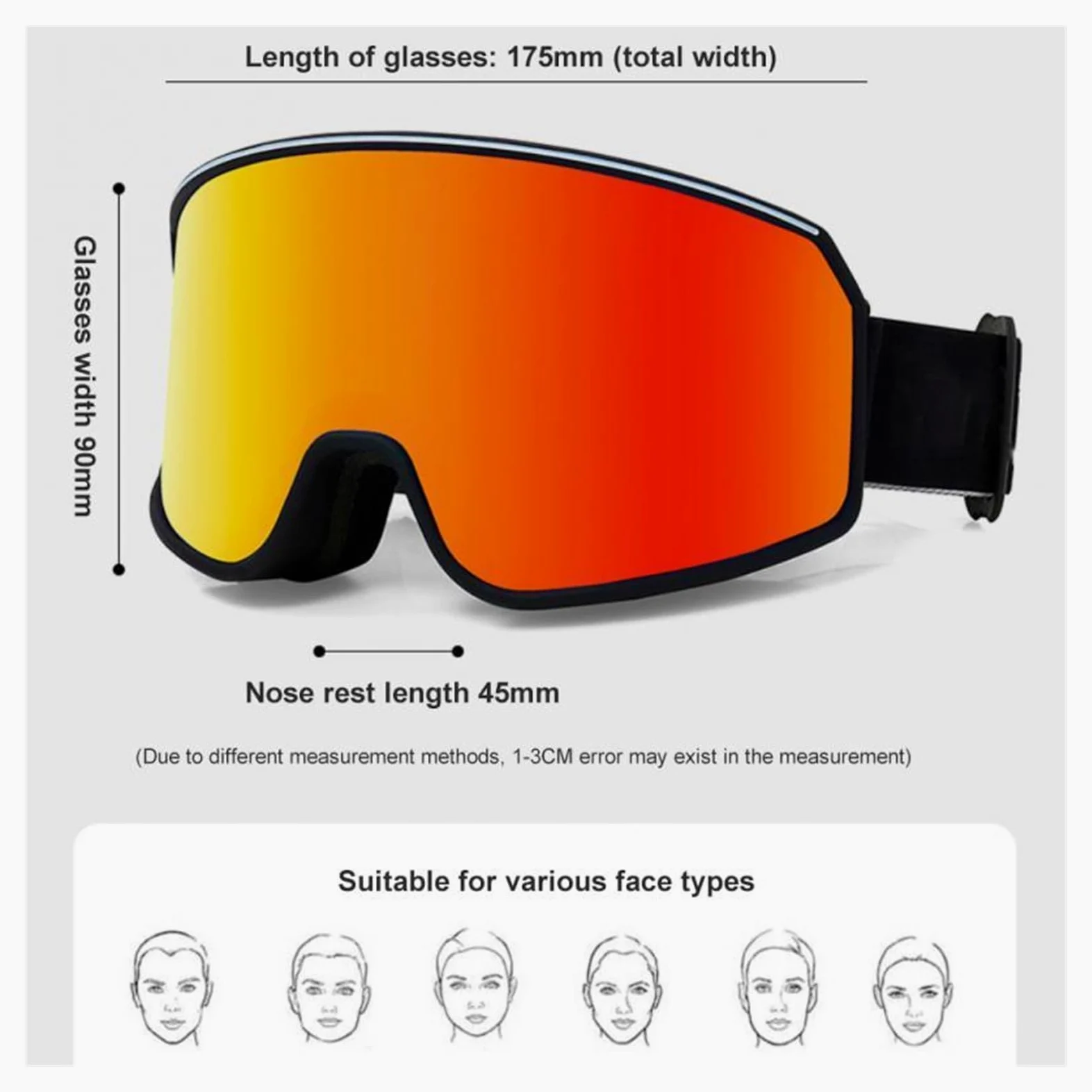 Gafas de esquí cilíndricas antiniebla Gafas de esquí antiniebla Gafas de esquí de campo amplio Gafas de esquí Gafas de esquí a prueba de viento Gafas de esquí para exteriores Gafas para exterior