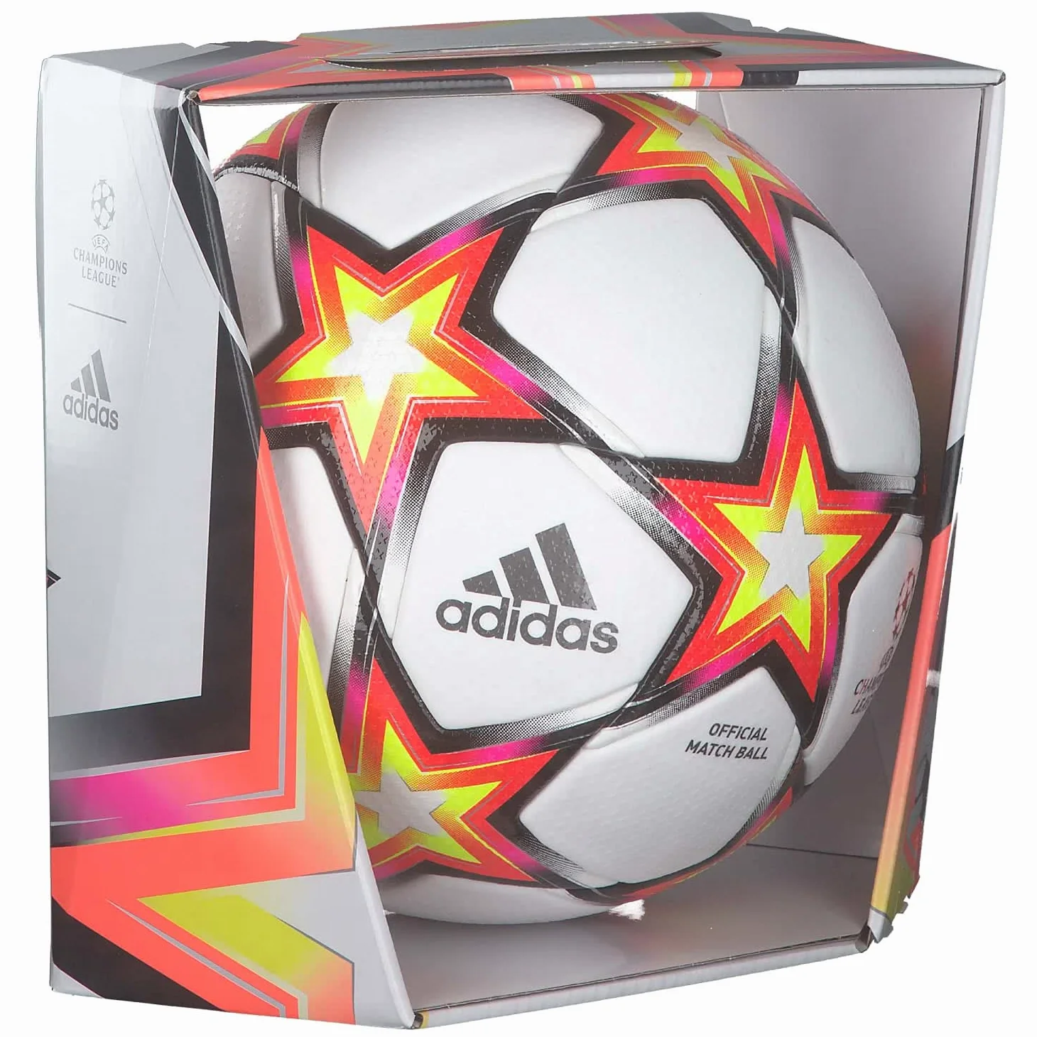 Adidas GU0214 UCL Pro PS Recreational Soccer Ball Unisex Top:White/Solar Red/Solar Yellow/Black Bottom:Shock Pink F18/SILVER Met./Iron Met. 5