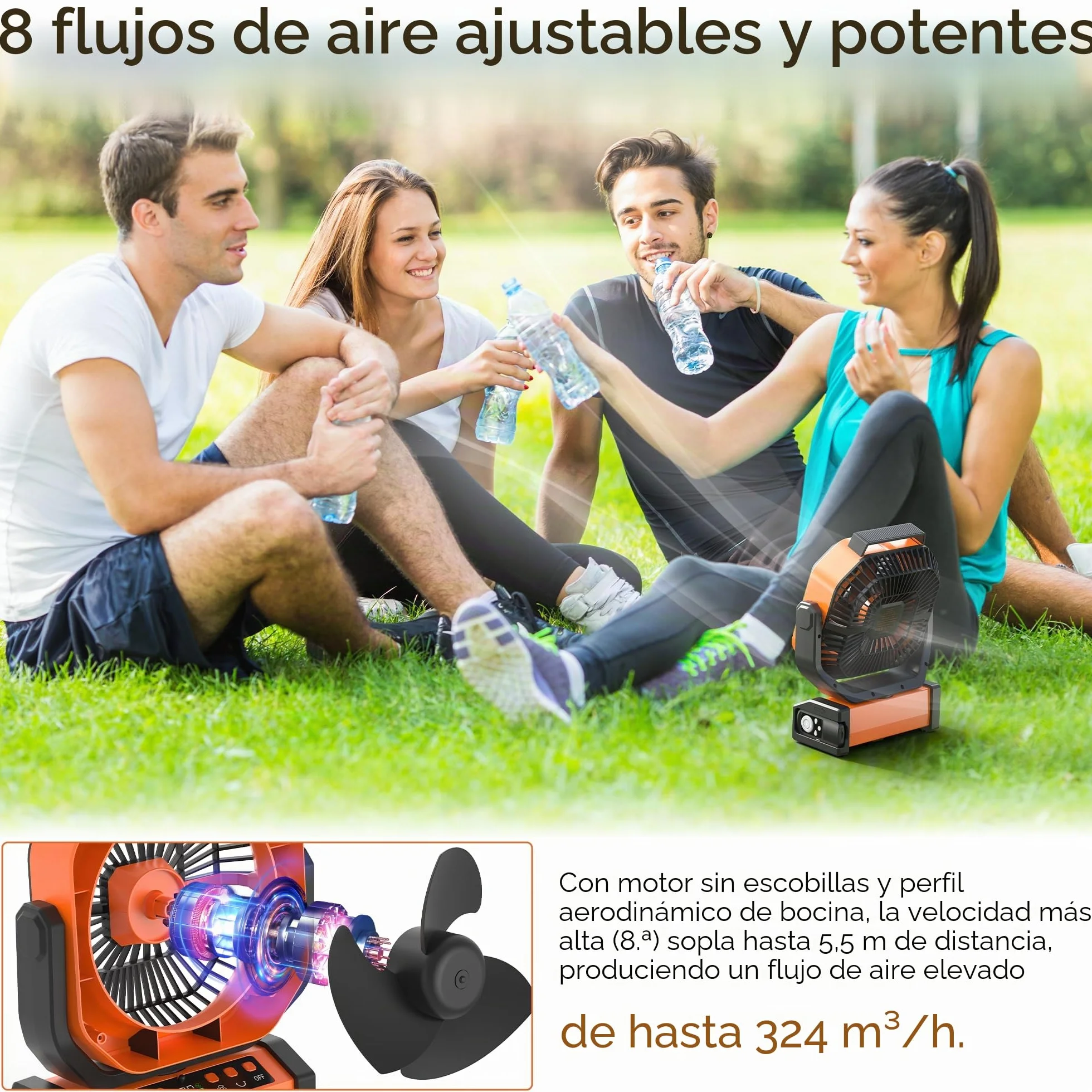 Kitwlemen Ventilador de Camping 20000mAh 112h 9 Velocidades Temporizador Oscilación Automática 270° Gancho