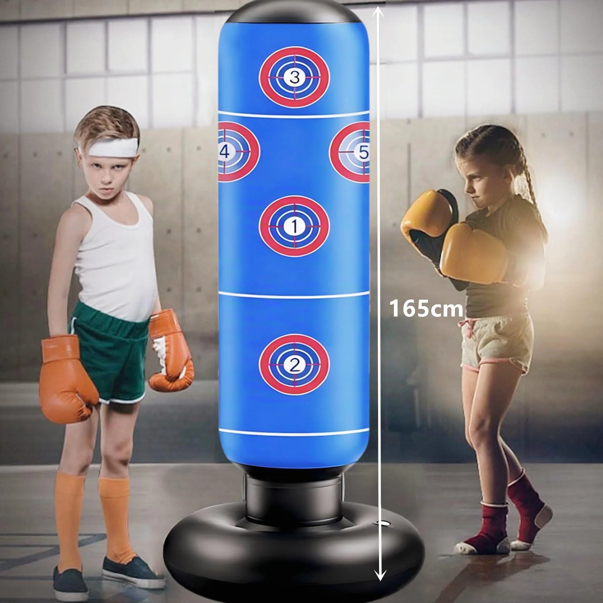 Saco de Boxeo Inflable 165cm para Niños con Guantes MMA Karate Taekwondo 2025