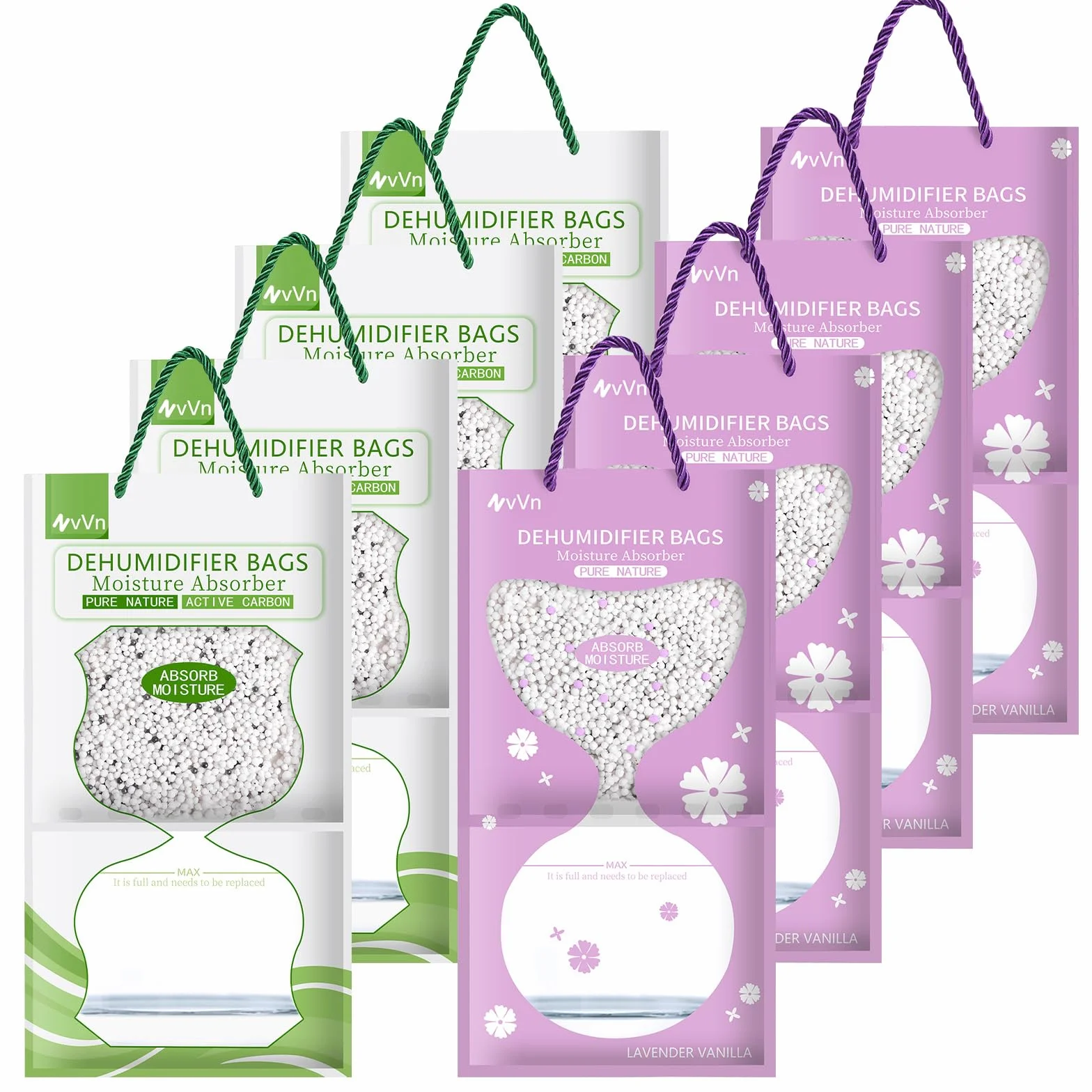 Bolsas Antihumedad Colgantes 8 Piezas 100g con Olor a Lavanda, Deshumidificador para Armario, Coches, Baños