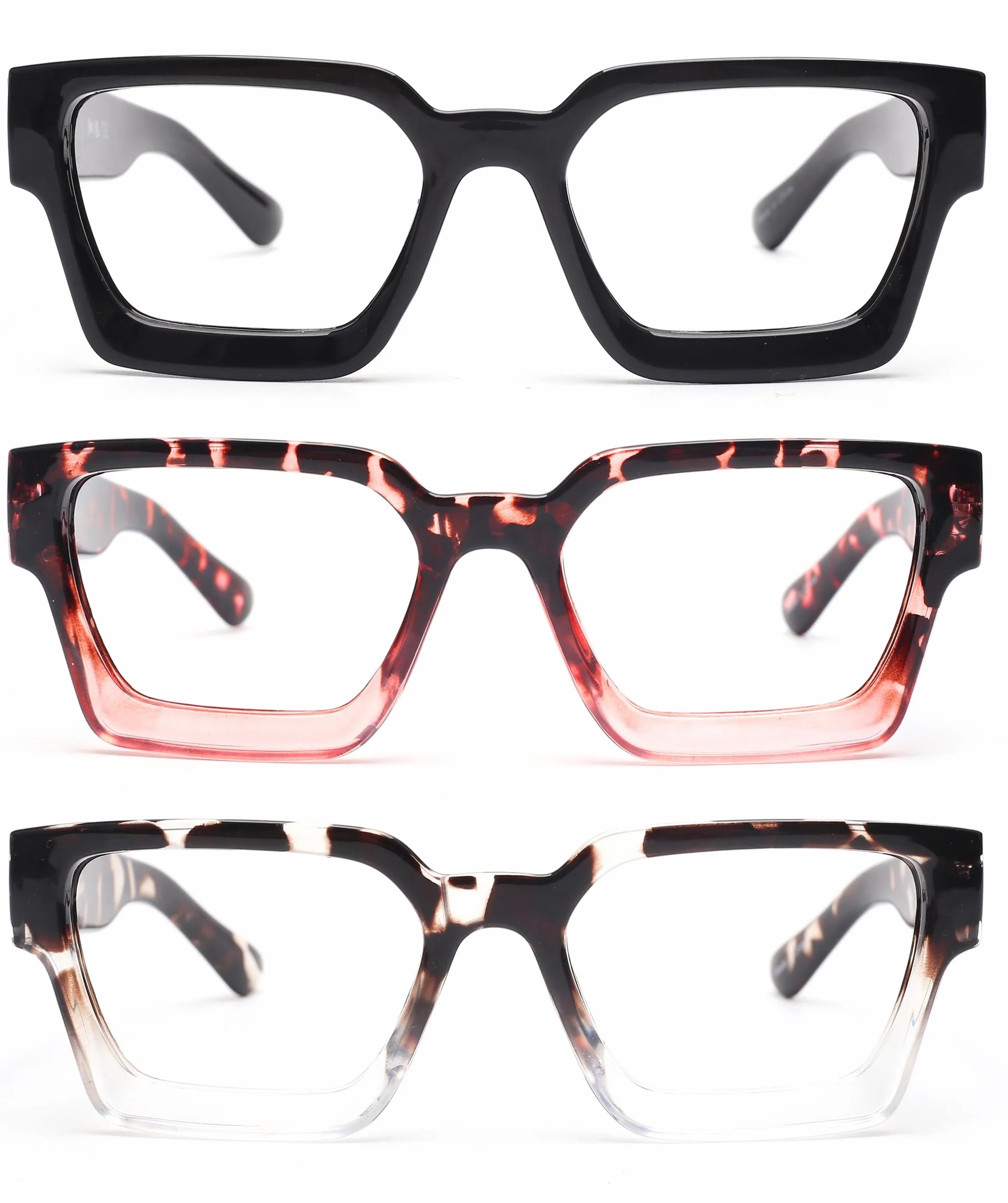 JM Paquete de 3 Gafas de Lectura Cuadrados con Bloqueo a Luz Azul para Mujeres y Hombres