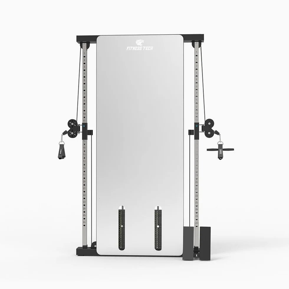 Doble Polea de Pared Fitness Tech – Máquina Multifunción con Placas 2x100 kg – 26 Posiciones – Relación 2:1 – Gimnasio Profesional Compacto con Espejo