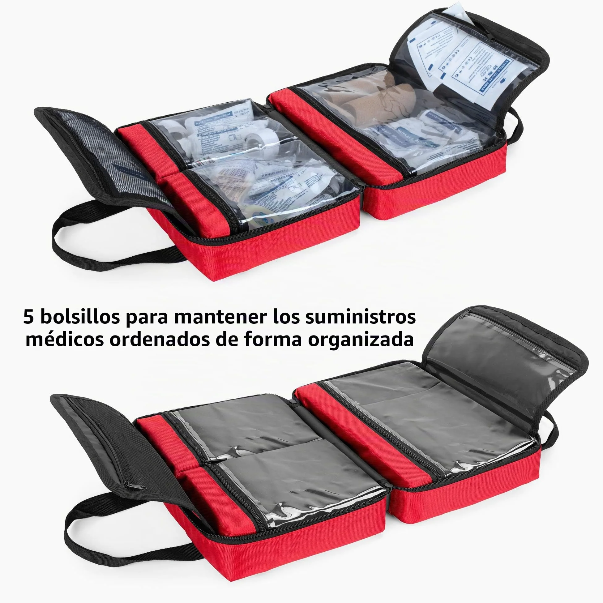 Trunab Botiquin de Primeros Auxilios Coche Rojo, Vacío, SÓLO Bolsa Bolsa de Farmacia, Caja Botiquín Casa Profesional para Kit de Emergencia, Ideal para Hogar, Camping, Viajes y Senderismo