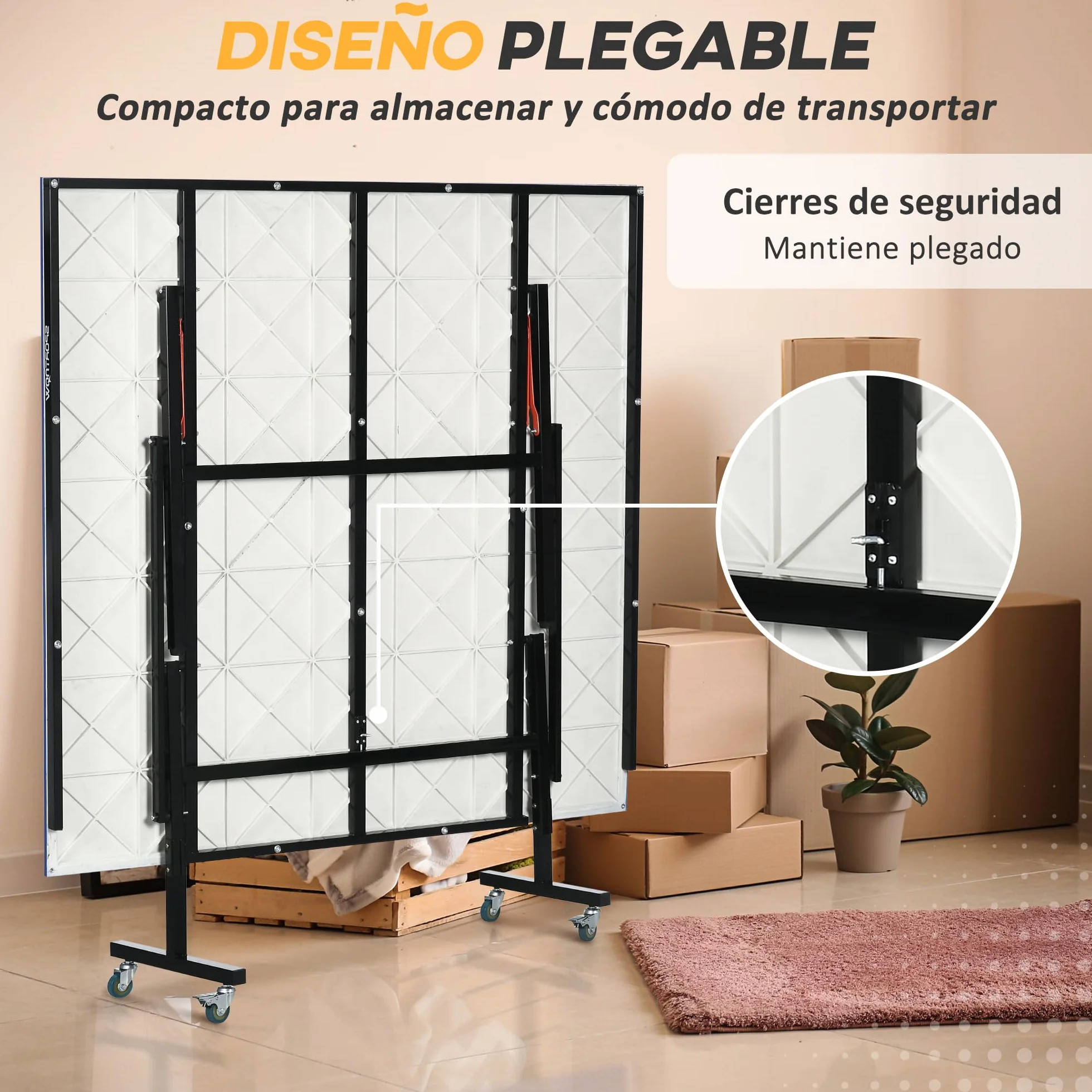 SPORTNOW Mesa de Ping Pong Plegable Profesional Tamaño Estándar con Ruedas 274x152,5x76 cm Azul