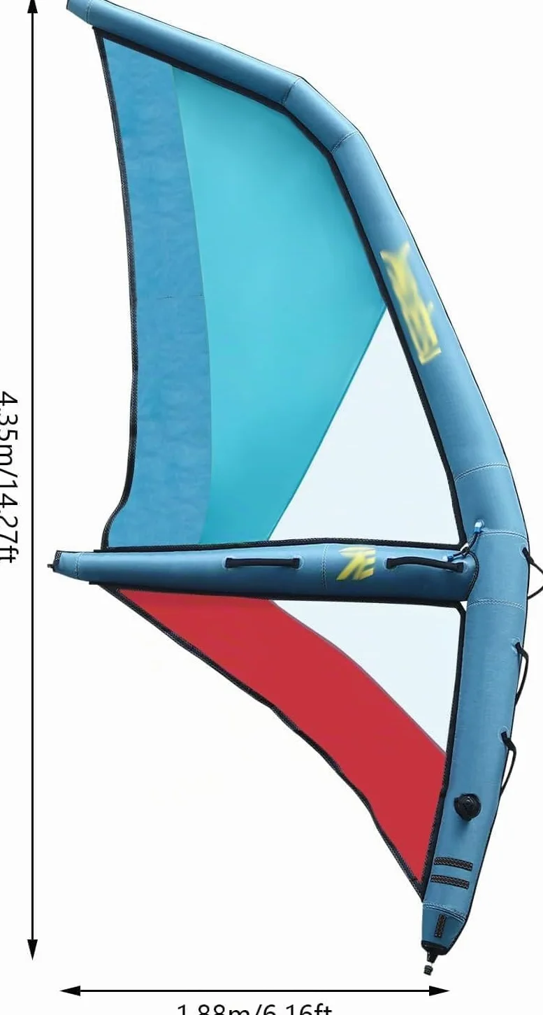 Vela Hinchable para Tabla De Paddle Surf con Rotación De 360°, Ideal para Windsurf, Superficie De Vela De 45,21 Pies², Azul Y Rojo, Diseño Duradero Y Portátil para Un Uso Sencillo.
