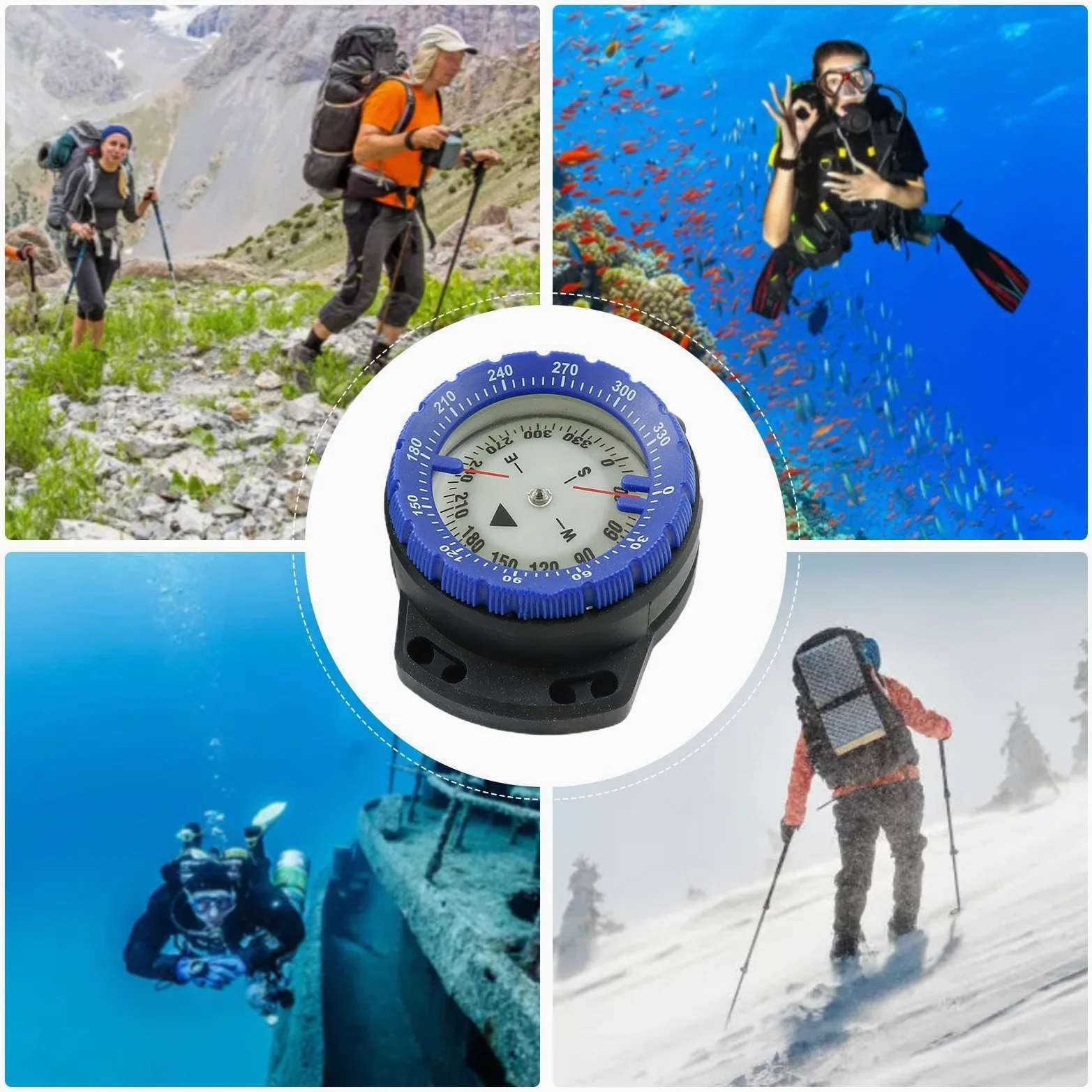 Brújula de buceo – Brújula impermeable subacuática con cuerda | Brújula de cuerda elástica de 50 m | Brújula brillante para deportes acuáticos con ventana lateral | Accesorios de buceo