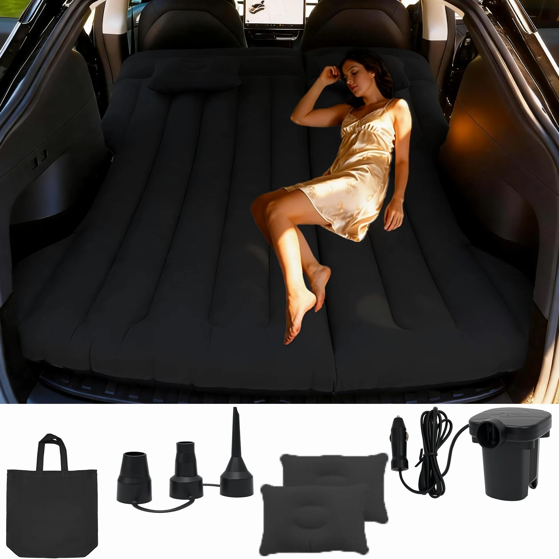 Colchón para Coche Duradero con Bomba de Aire, Cama de Aire para Viajes, Negro