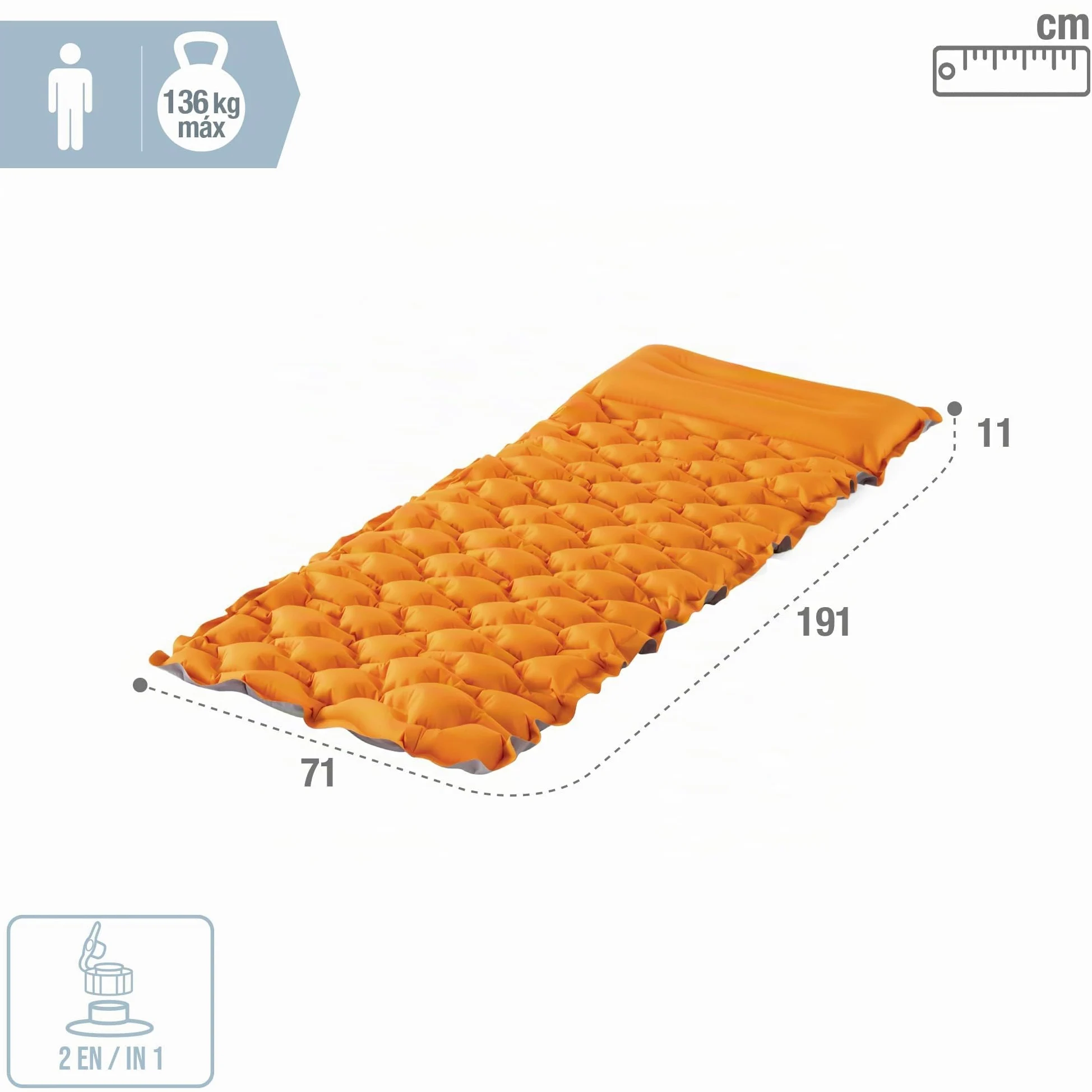 Intex, Colchón Hinchable Individual, Camping Mat, 71x191 cm, Material TPU, Altura 11 cm, Peso máx 136 kg, Ligero y cómodo, Cama Inflable, Colchones inflables, Colchoneta (64098)