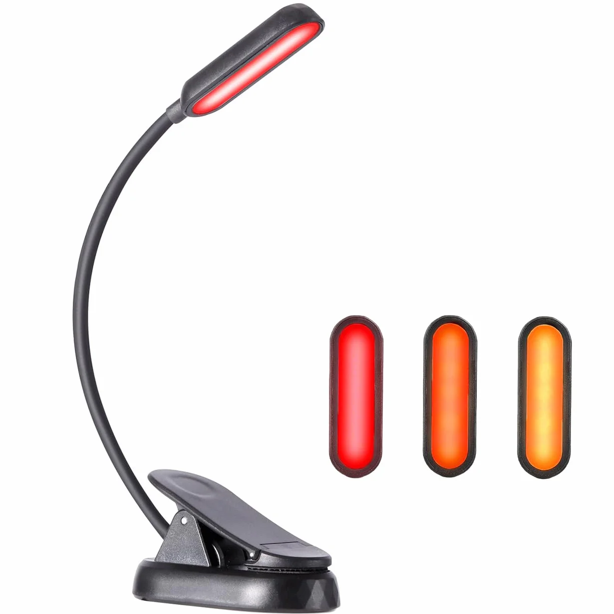 Luz de lectura ámbar y roja recargable 8 LED USB-C 1600K 625nm flexible con clip