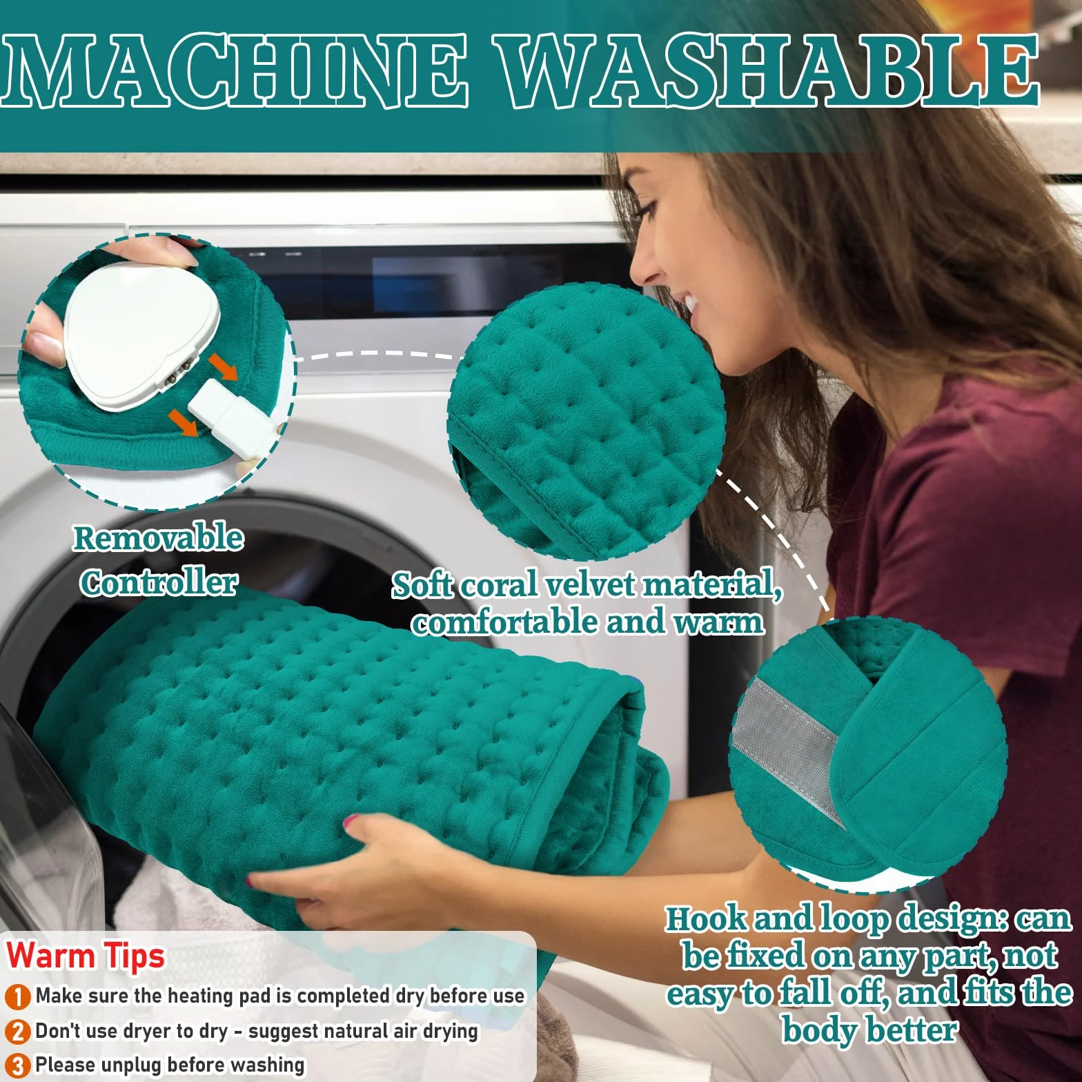 Manta Eléctrica Lumbar 125x30cm 9 Niveles de Temperatura Apagado Automático Lavable Almohadilla Térmica