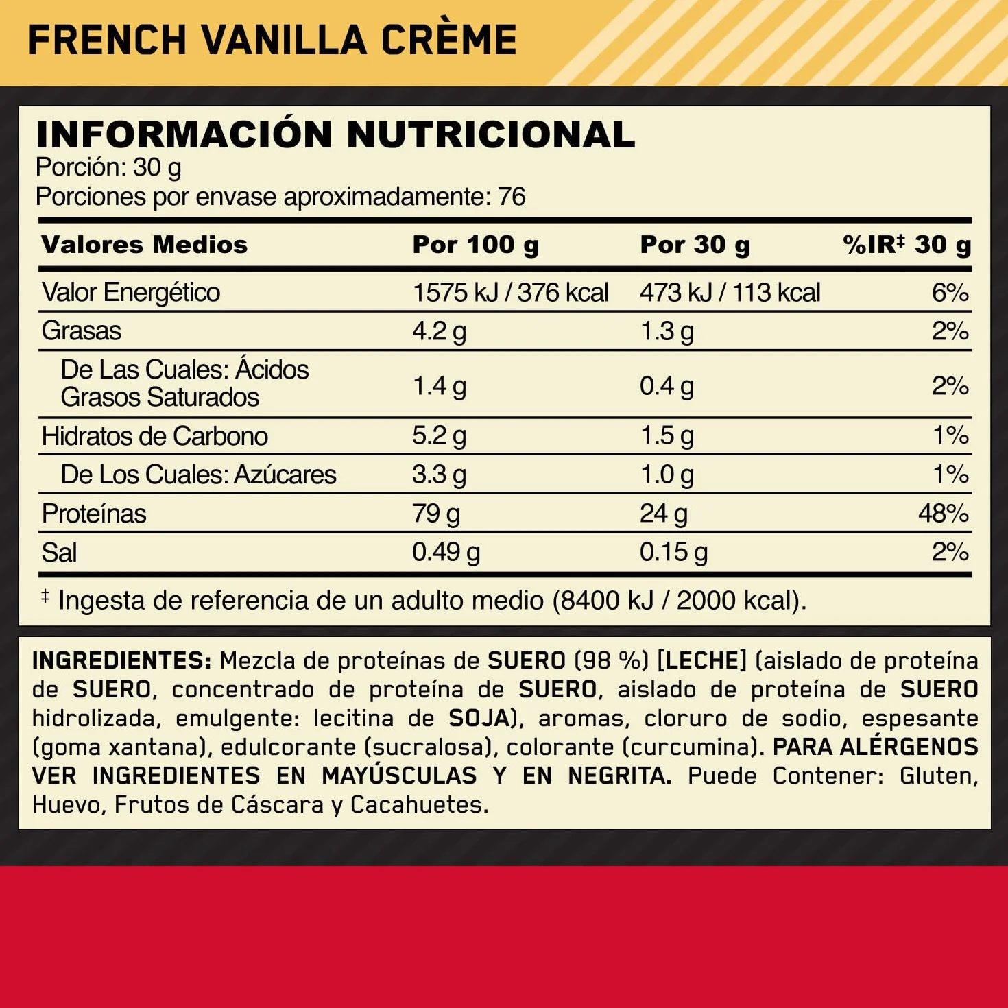 Optimum Nutrition Gold Standard 100% Whey Proteína Crema de Vainilla Francesa 2.28kg 76 Servicios