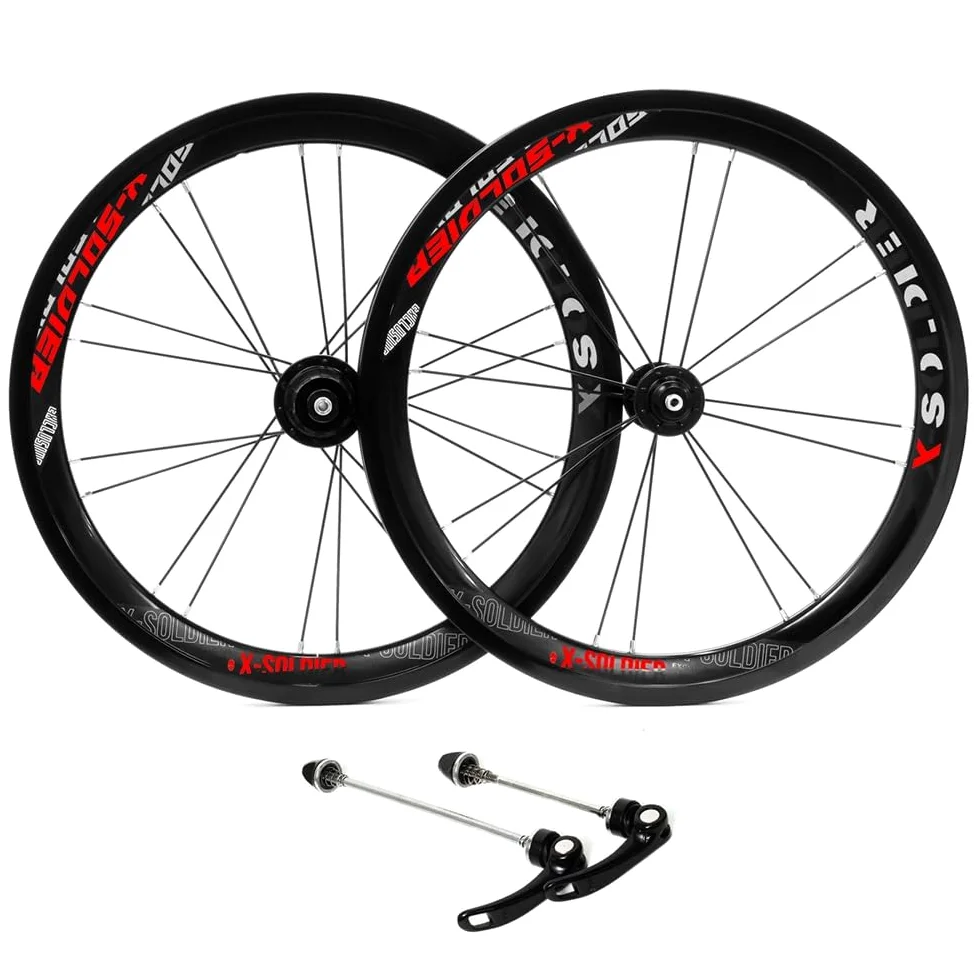 349 Juegos de Ruedas de Bici Plegables Freno en V 8-11 Velocidad Cassette | 74/130mm BMX Ruedas delanteras traseras de liberación rápida, llantas de aluminio, rodamiento sellado