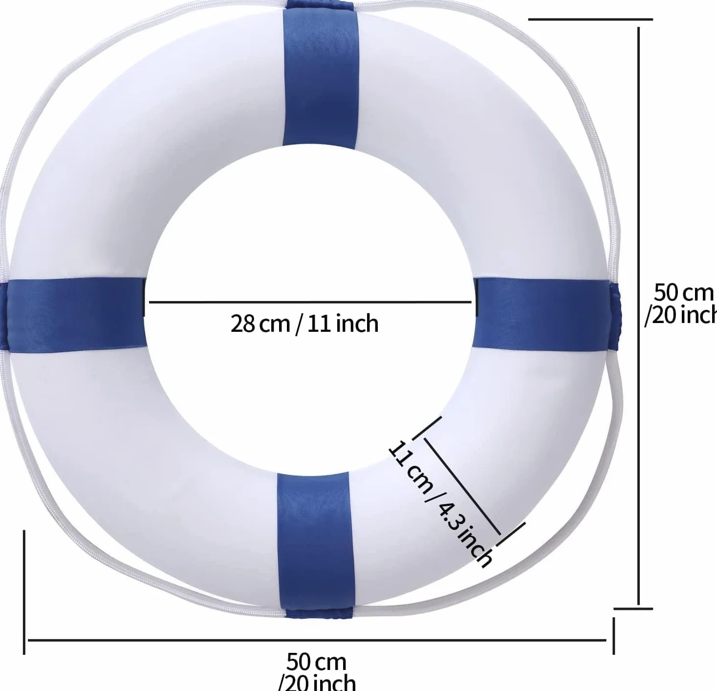 Anillo salvavidas lanzable de 20 pulgadas con cuerda de rescate flotante de 98.4 pies, dispositivo de flotación de emergencia para barco, piscina, lago y playa, boya de espuma de natación con kit de