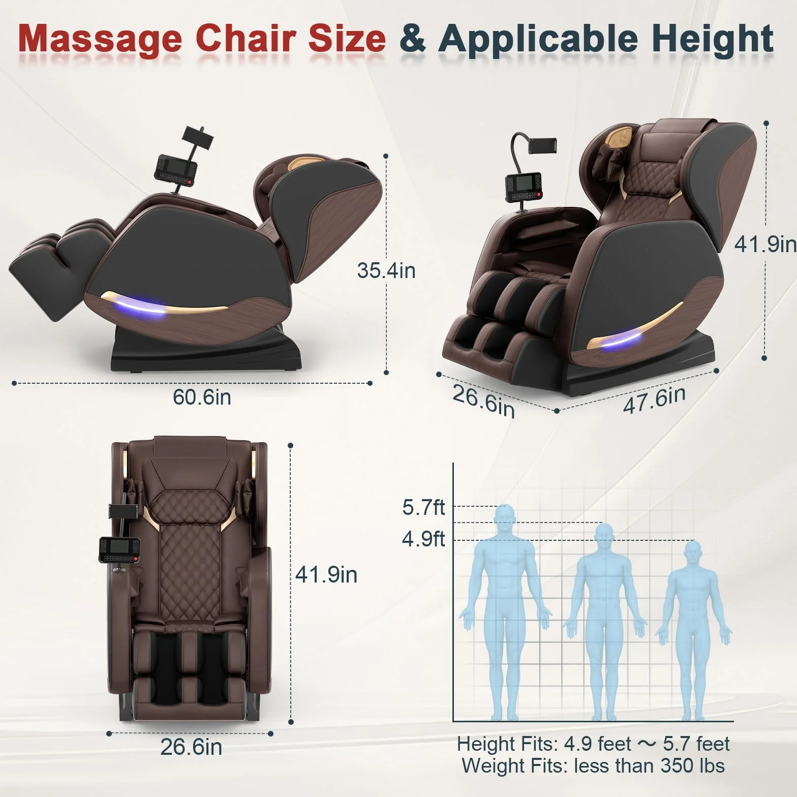 Sillón de Masaje Reclinable de Cuerpo Completo con 14 Rodillos, 8 Bolsas de Aire, Calefacción y Bluetooth