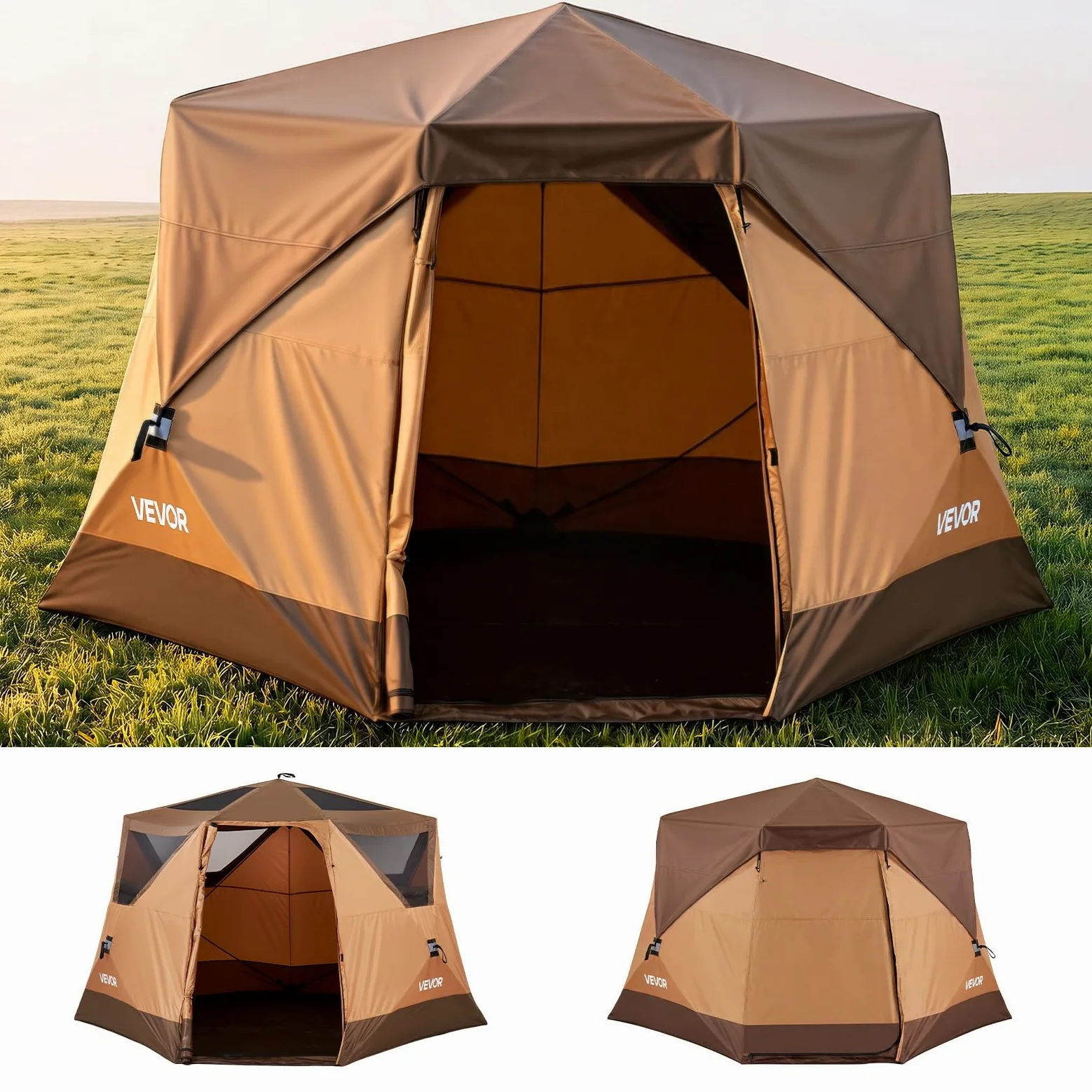 VEVOR Tienda de Campaña Instantánea para 6 Personas, Tienda de Camping Pop Up Pórtatil, con Cubierta para la Lluvia y Ventanas Grandes de Malla, Bolsa de Transporte, para Acampada con Familia Amigos