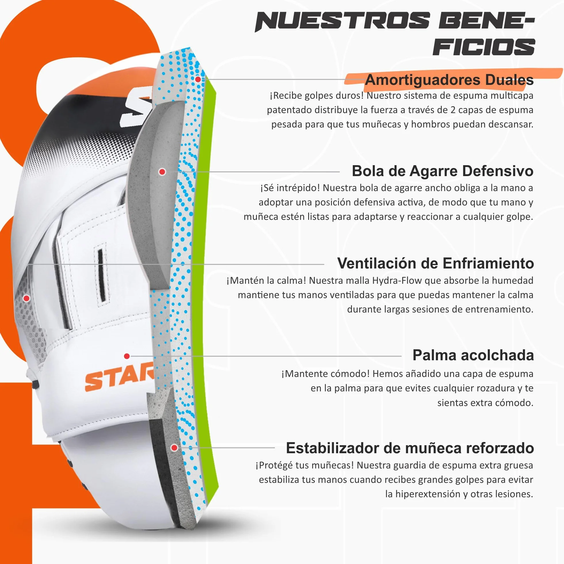 Starpro T20 Manoplas Boxeo Cuero sintético Almohadillas Entrenamiento Boxeo MMA Kickboxing