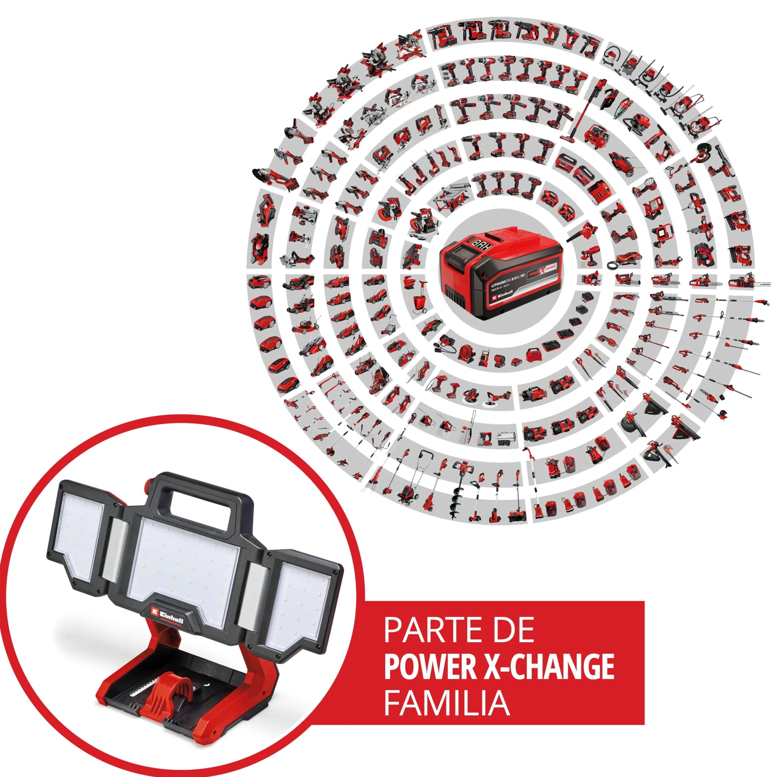 Einhell Professional Lámpara con batería TP-CL 18/3000 Li Set-Solo | PXC | 18 V | 3000 lm regulable | 5700 K | cabezal iluminación pivotante | paneles luminosos plegables | trípode | sin batería